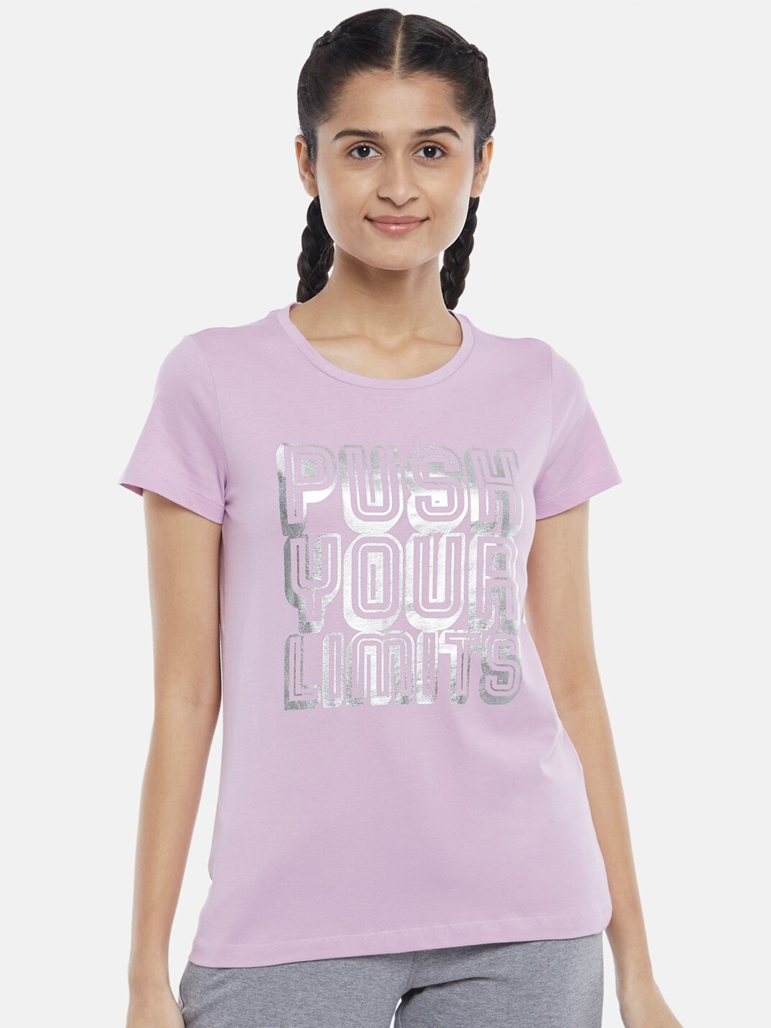 Ajile by Pantaloons Women Purple Typography Printed Cotton T-shirt
