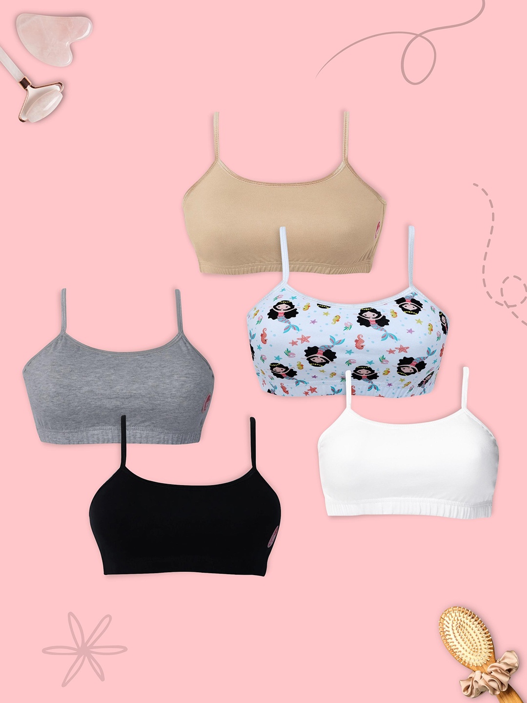 Girls Pack Of 5 Double Layer Premium Cotton Non-Wired Non Padded Beginners Bra DCBRFB7530/xxxs, White
Girls Pack Of 5 Double Layer Premium Cotton Non-Wired Non Padded Beginners Bra DCBRFB7530/xxxs, White