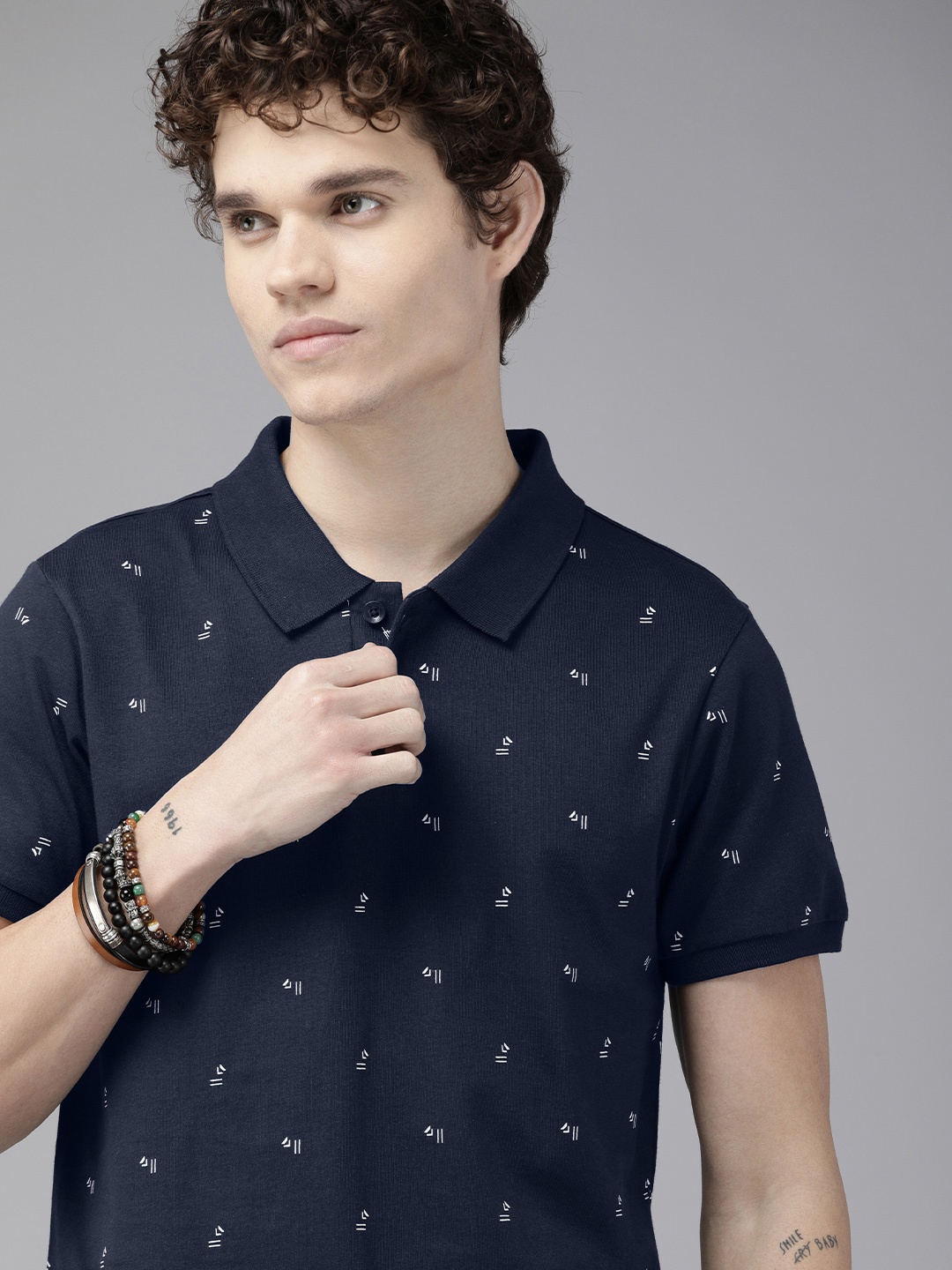 The Roadster Lifestyle Co Men Navy Blue & White Printed Pure Cotton Polo Collar T-shirt
The Roadster Lifestyle Co Men Navy Blue & White Printed Pure Cotton Polo Collar T-shirt