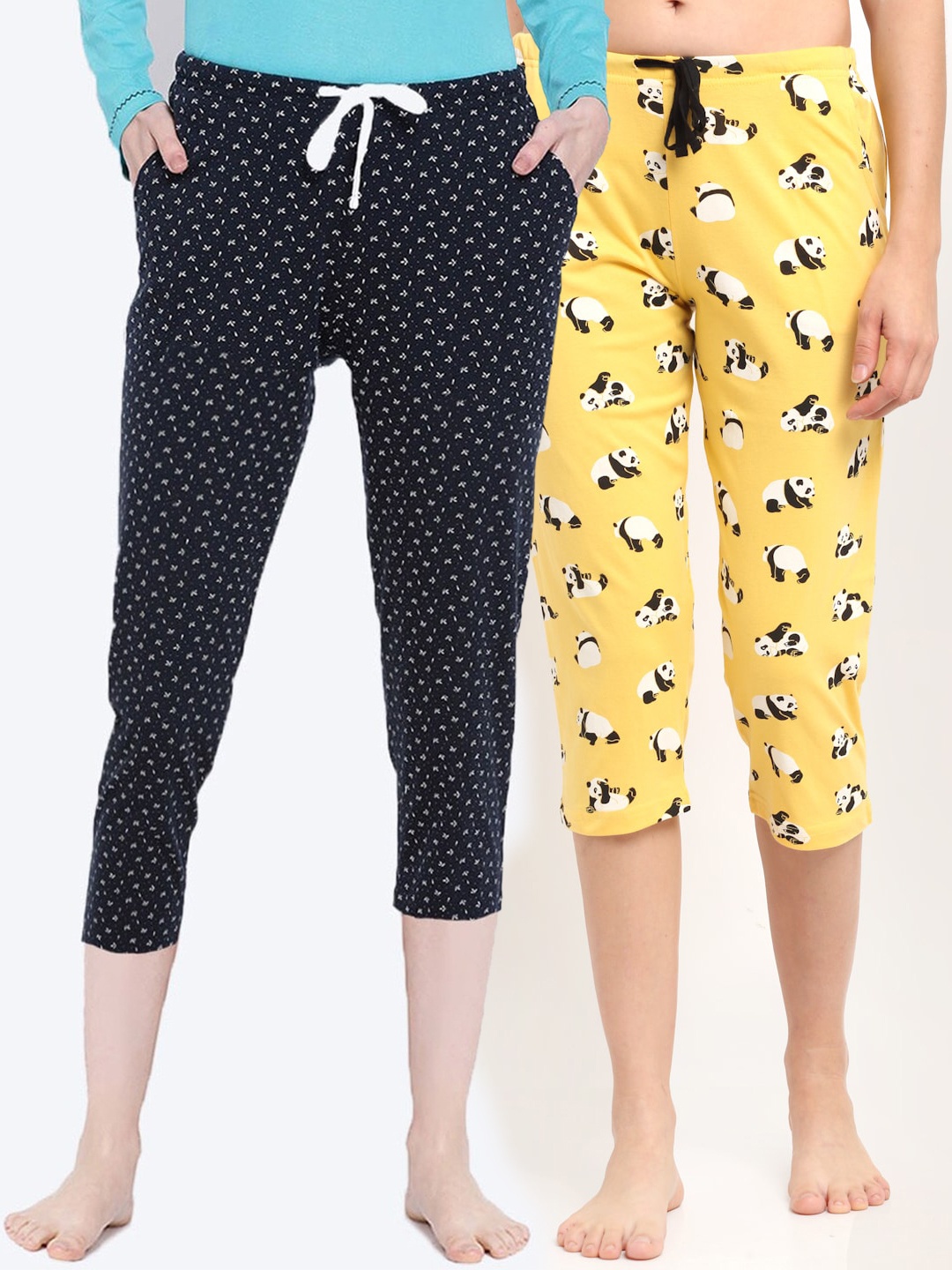 Kanvin Pack of 2 Women Yellow & Navy Blue Printed Three-Fourth Length Cotton Lounge Pants
Kanvin Pack of 2 Women Yellow & Navy Blue Printed Three-Fourth Length Cotton Lounge Pants