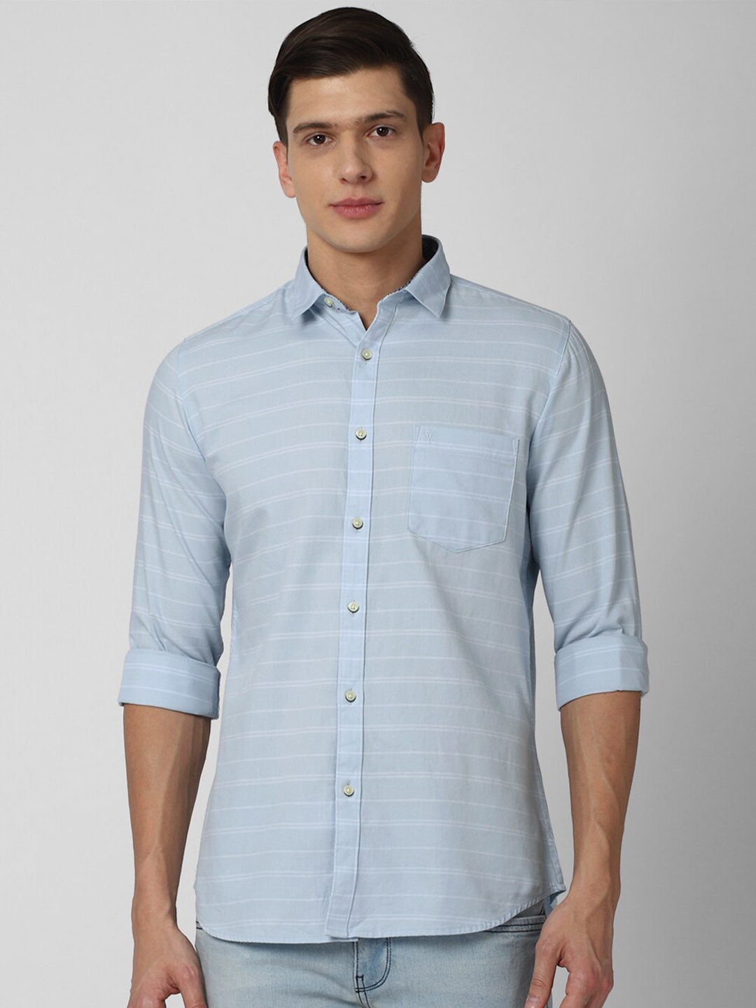 Van Heusen Sport Men Blue Slim Fit Horizontal Stripes Striped Casual Shirt