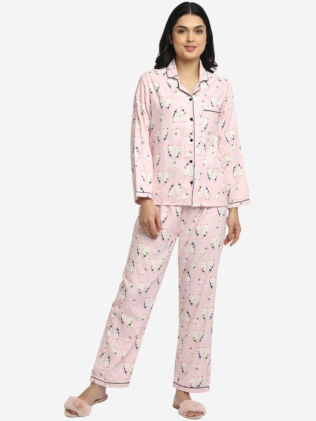 shopbloom Women Pink Printed Night Suit