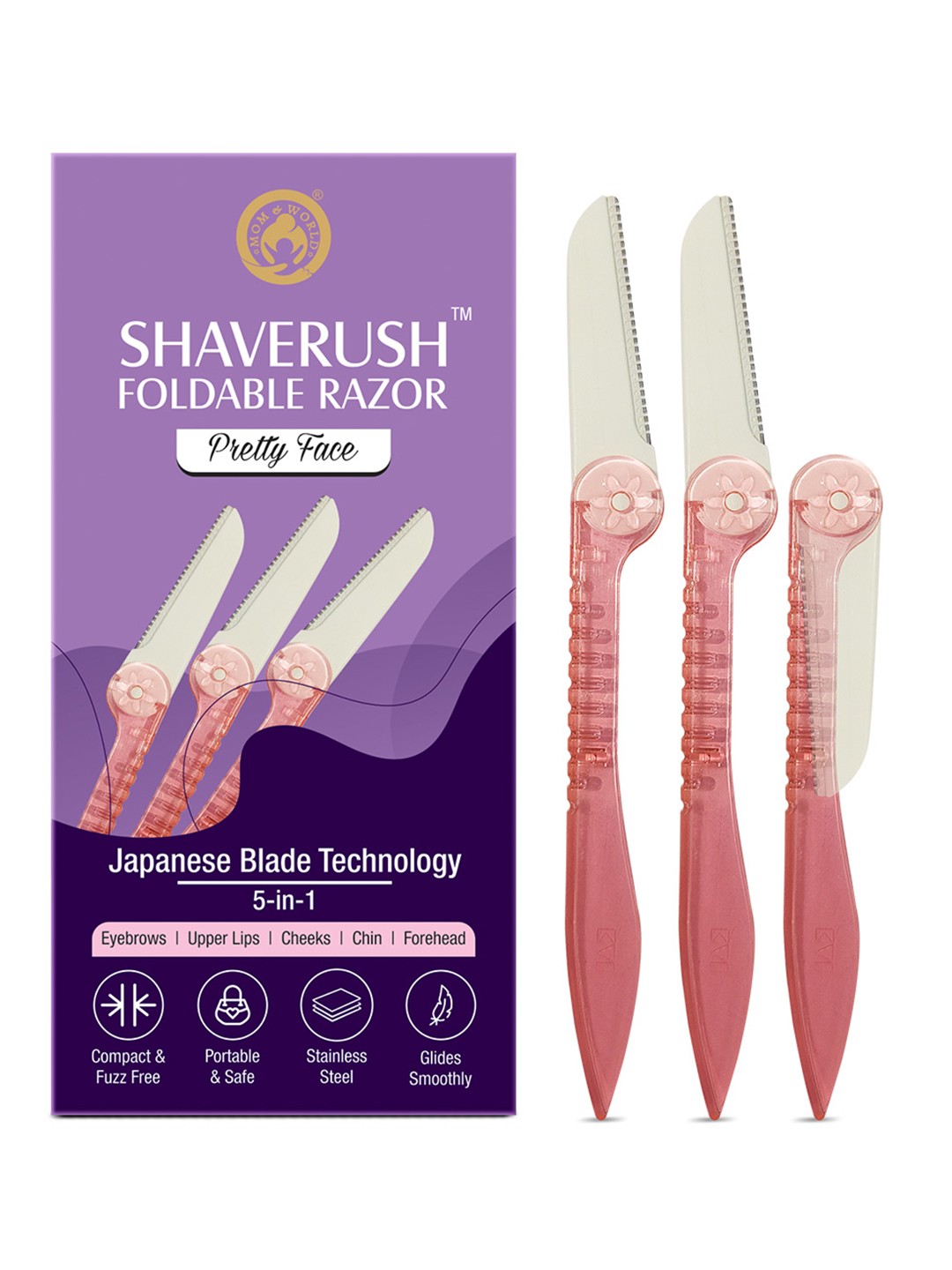 Mom & World Set of 3 ShaveRush Foldable Face Razors with Japanese Blade Technology, Pink
Mom & World Set of 3 ShaveRush Foldable Face Razors with Japanese Blade Technology, Pink