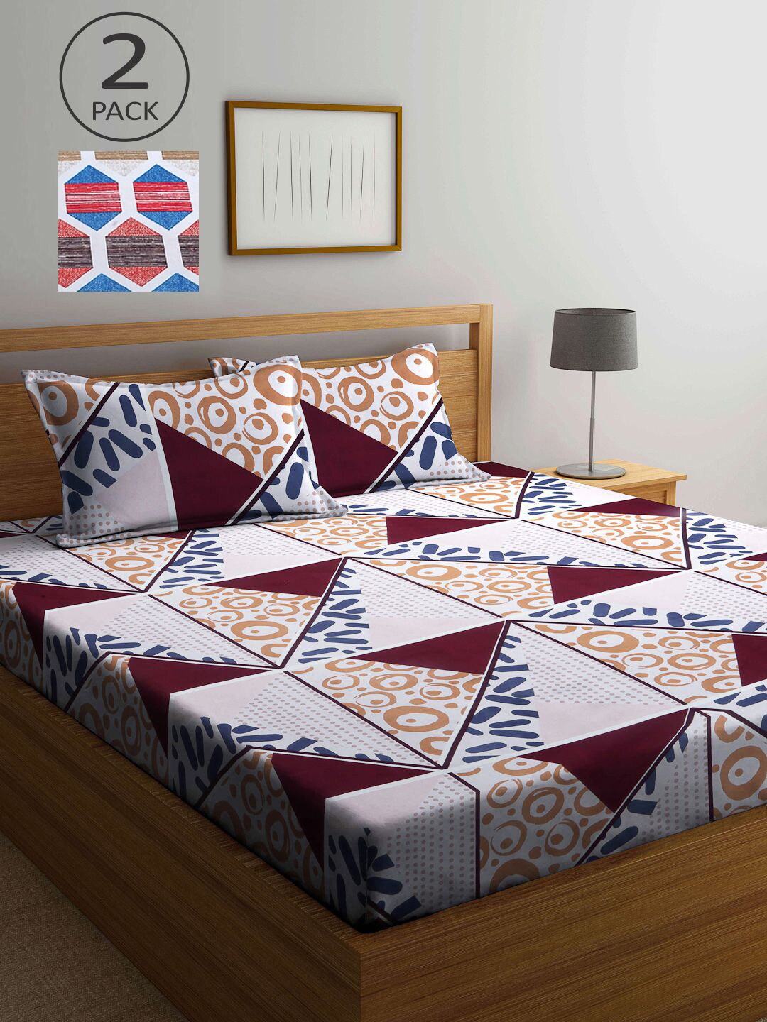 KLOTTHE Pack of 2 Geometric Printed 300 TC King Bedsheets with 4 Pillow Covers, Blue
KLOTTHE Pack of 2 Geometric Printed 300 TC King Bedsheets with 4 Pillow Covers, Blue