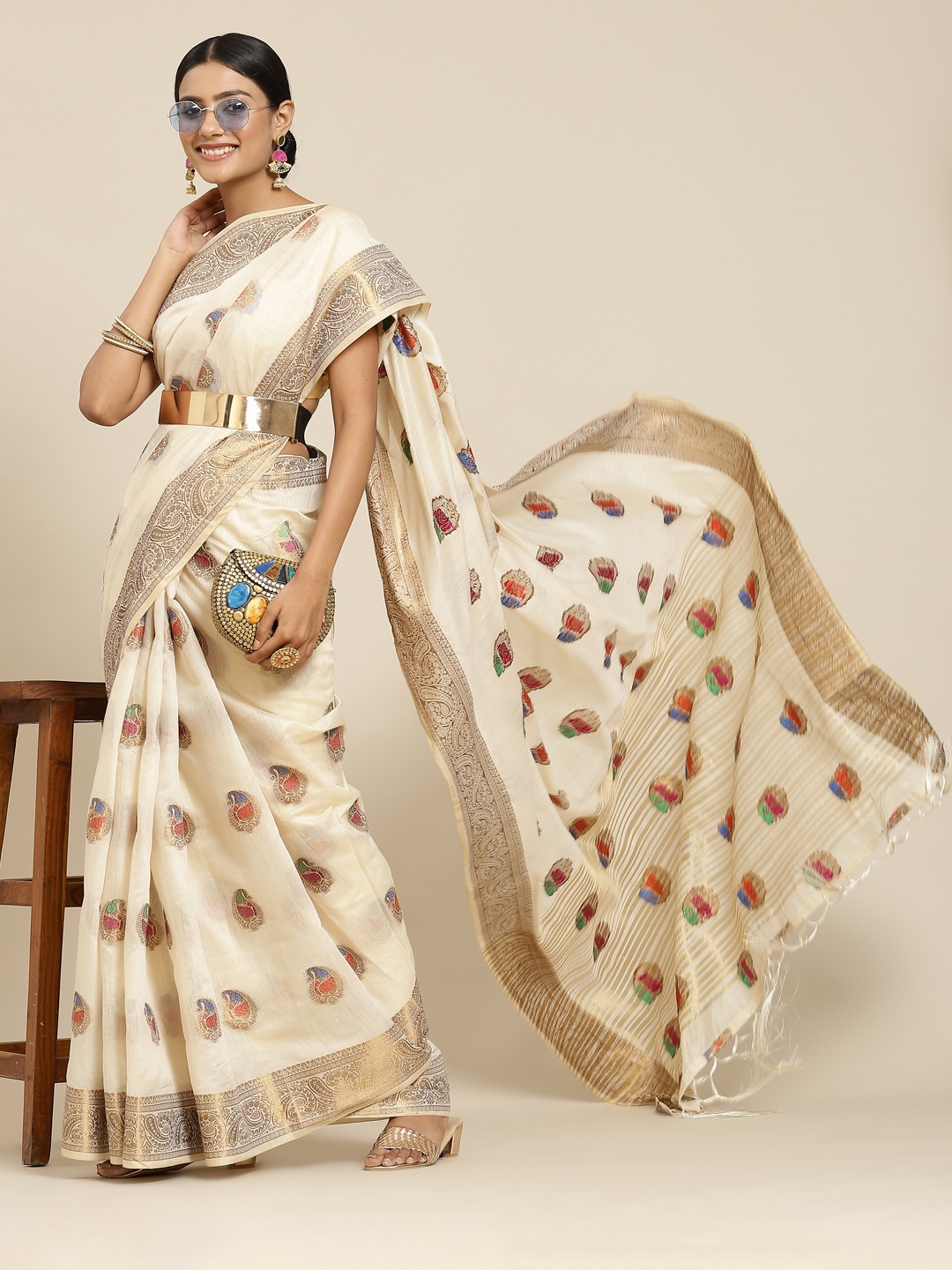 Havida Sarees Off White Woven Design Zari Banarasi Saree