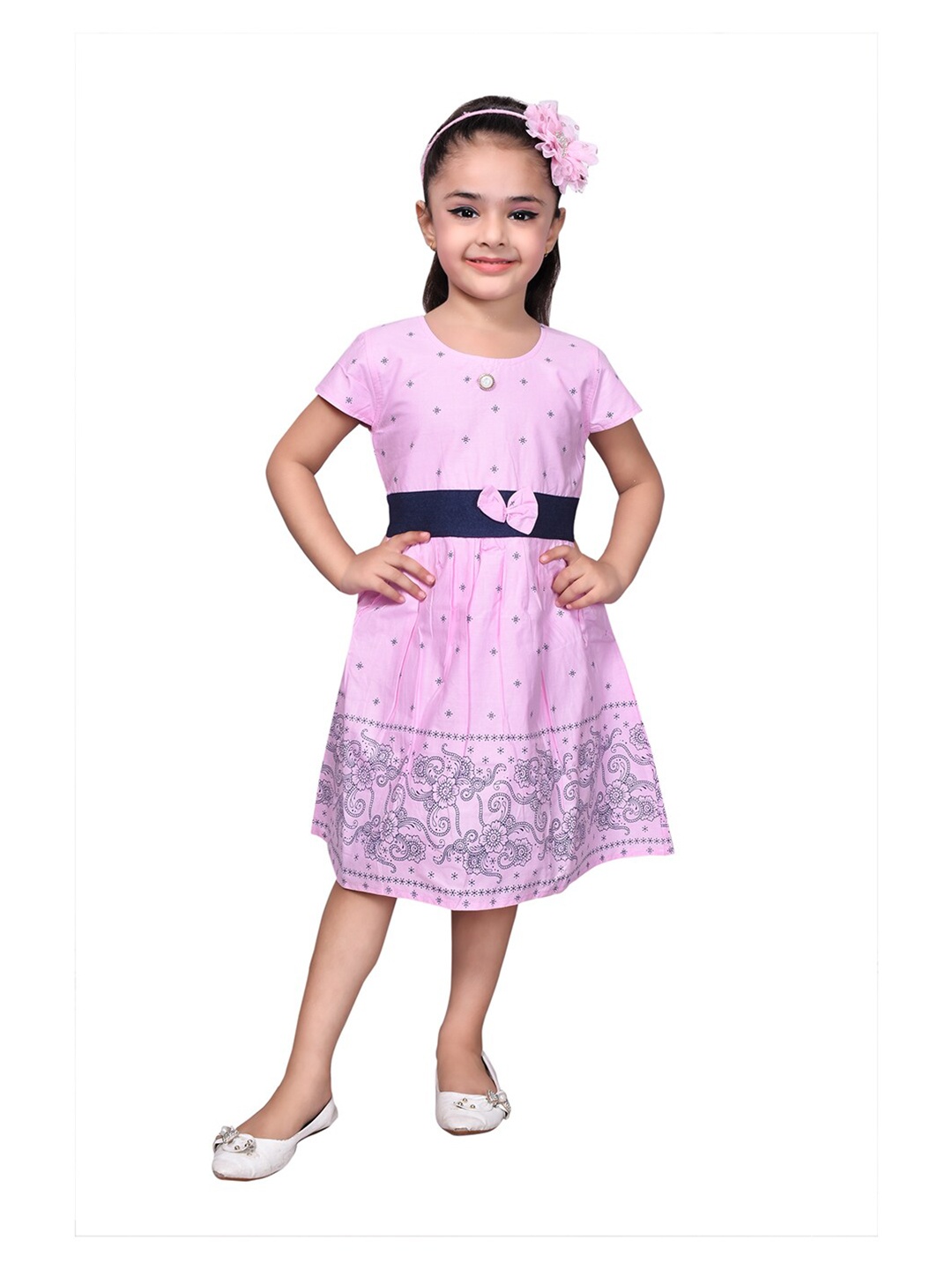 SKY HEIGHTS Pink & Black Floral Cotton Dress