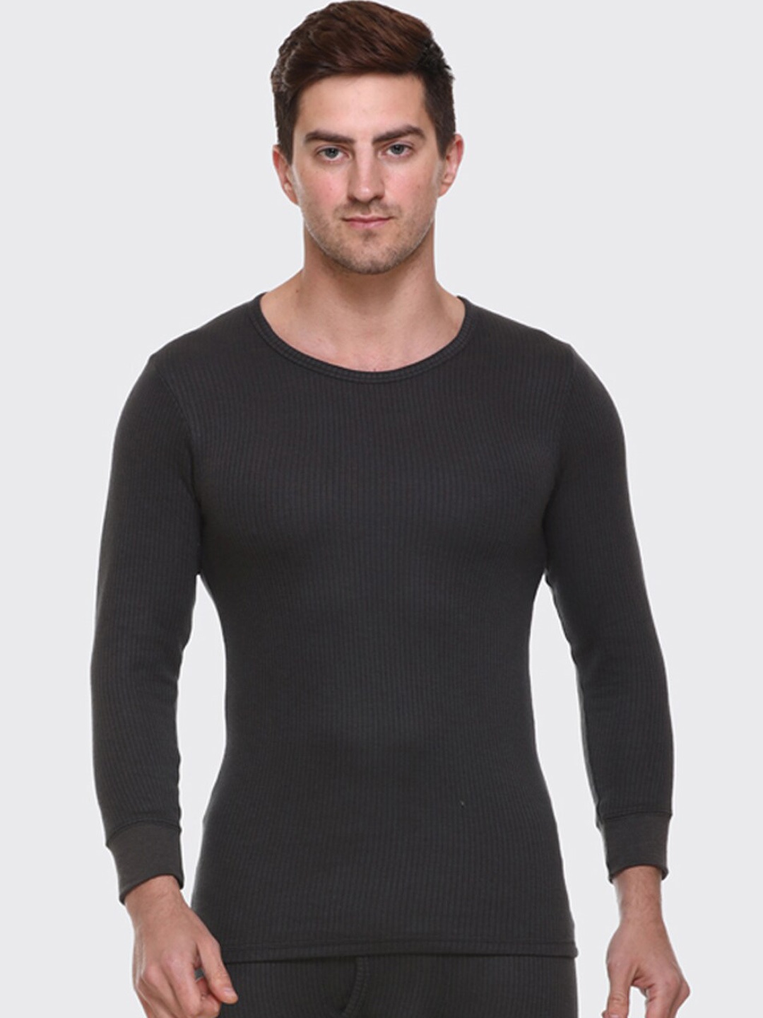 Aerowarm Men Charcoal Grey Solid Thermal Tops
