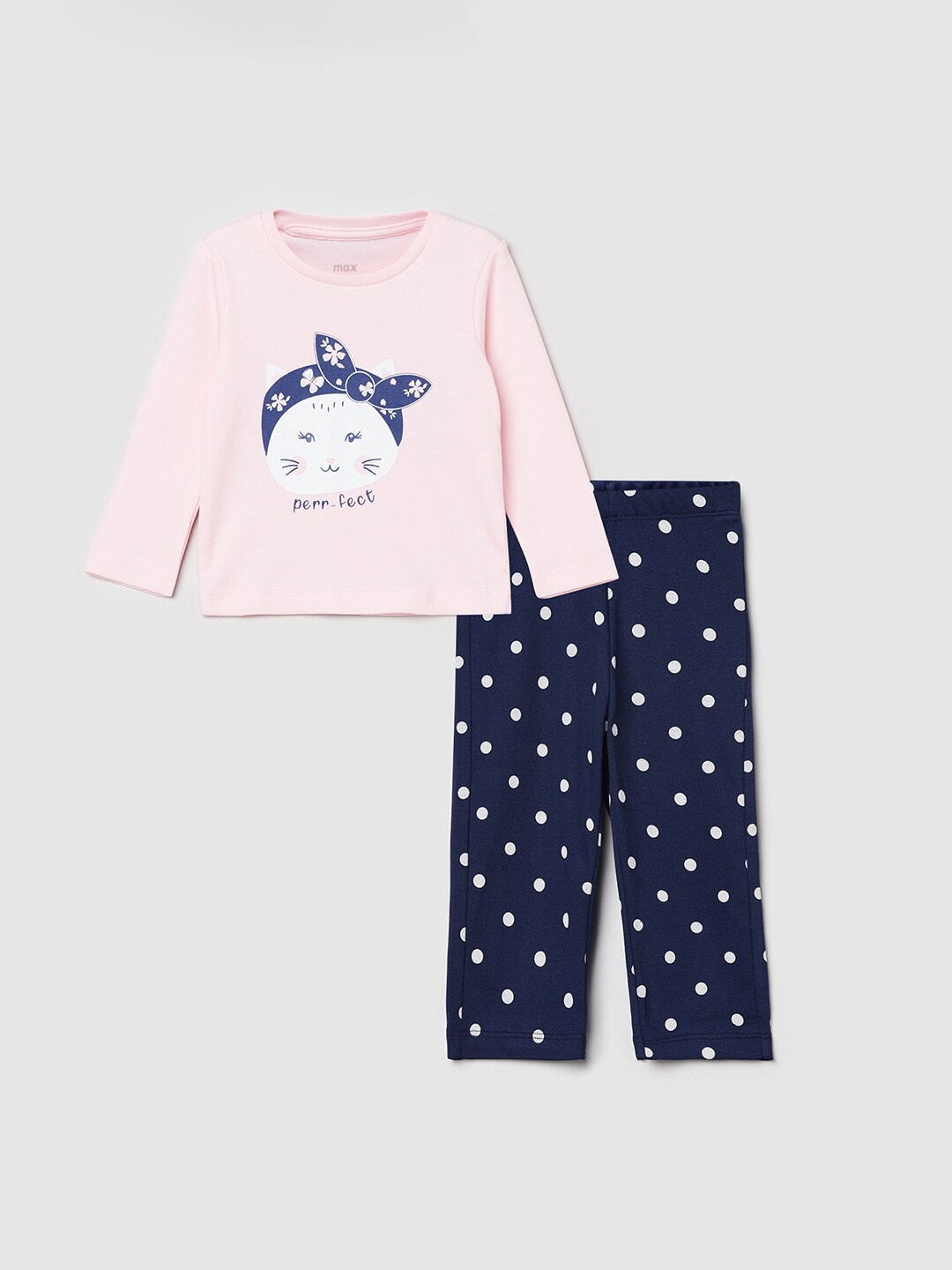 max Girls Pink & Navy Blue Polka Dots Printed Pure Cotton T-shirt with Pyjamas
max Girls Pink & Navy Blue Polka Dots Printed Pure Cotton T-shirt with Pyjamas