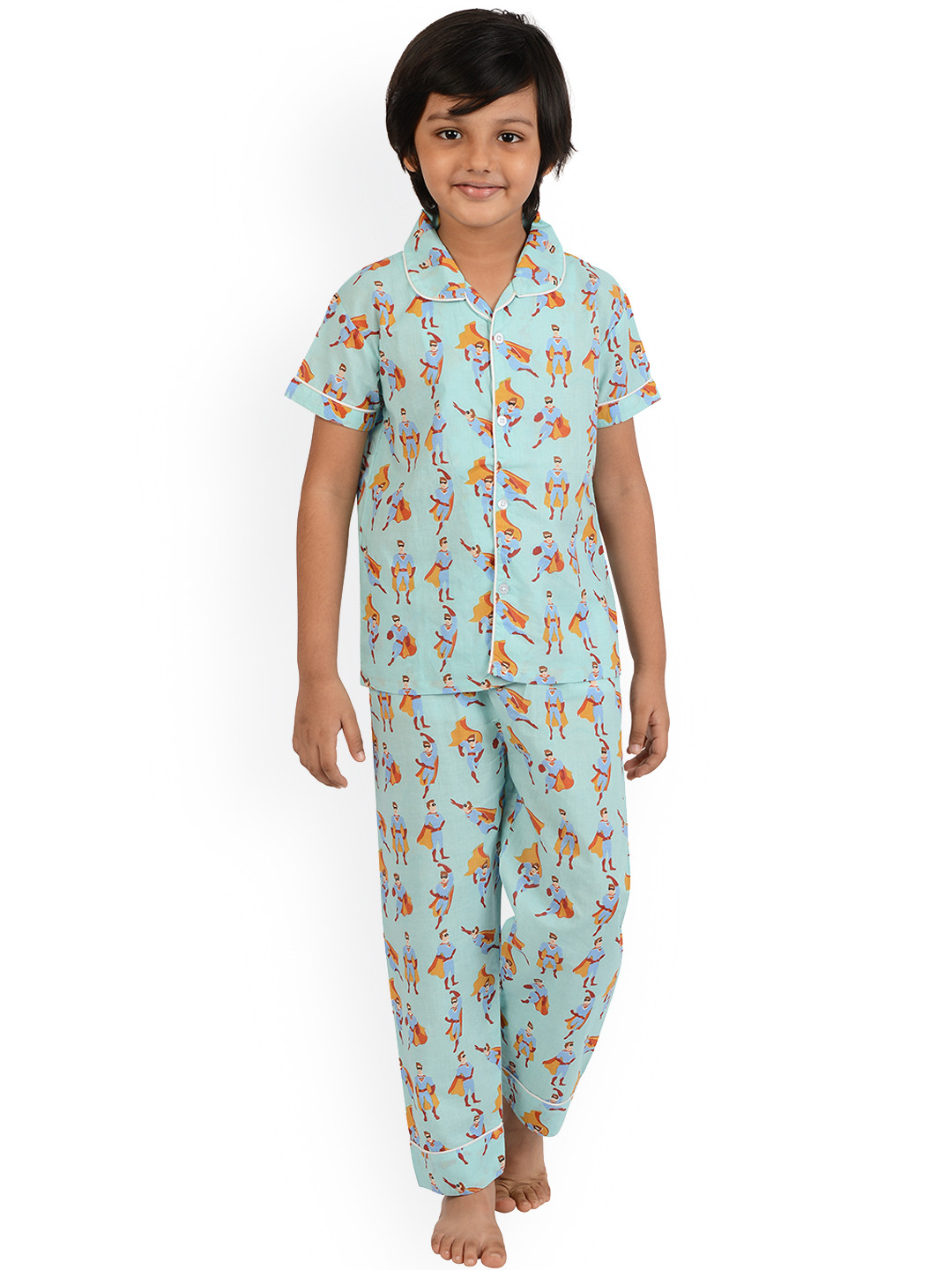 frangipani Unisex Kids Sea Green & Blue Superman Printed Pure Cotton Night suit
frangipani Unisex Kids Sea Green & Blue Superman Printed Pure Cotton Night suit