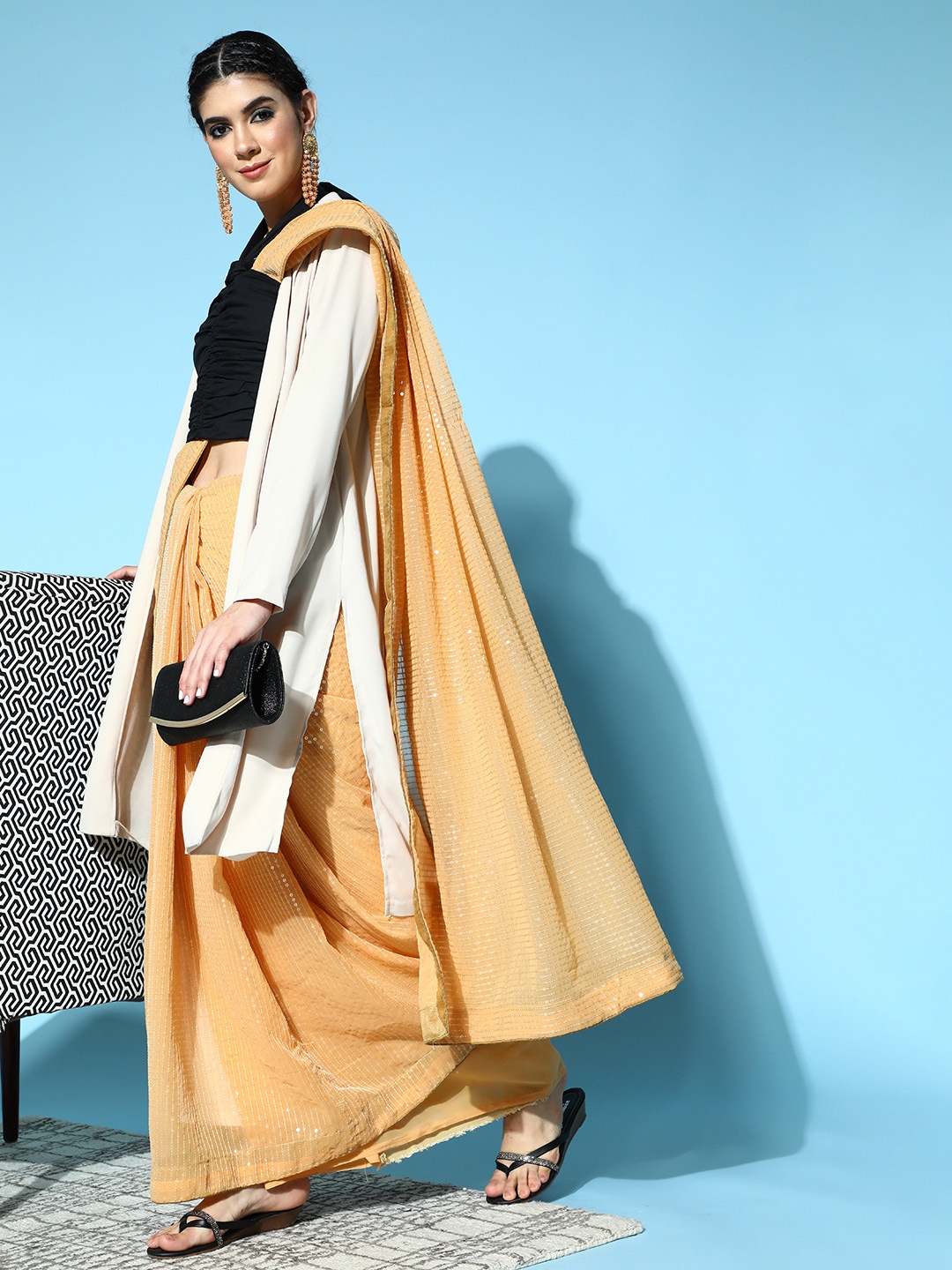 Mitera Striped Saree, Beige
