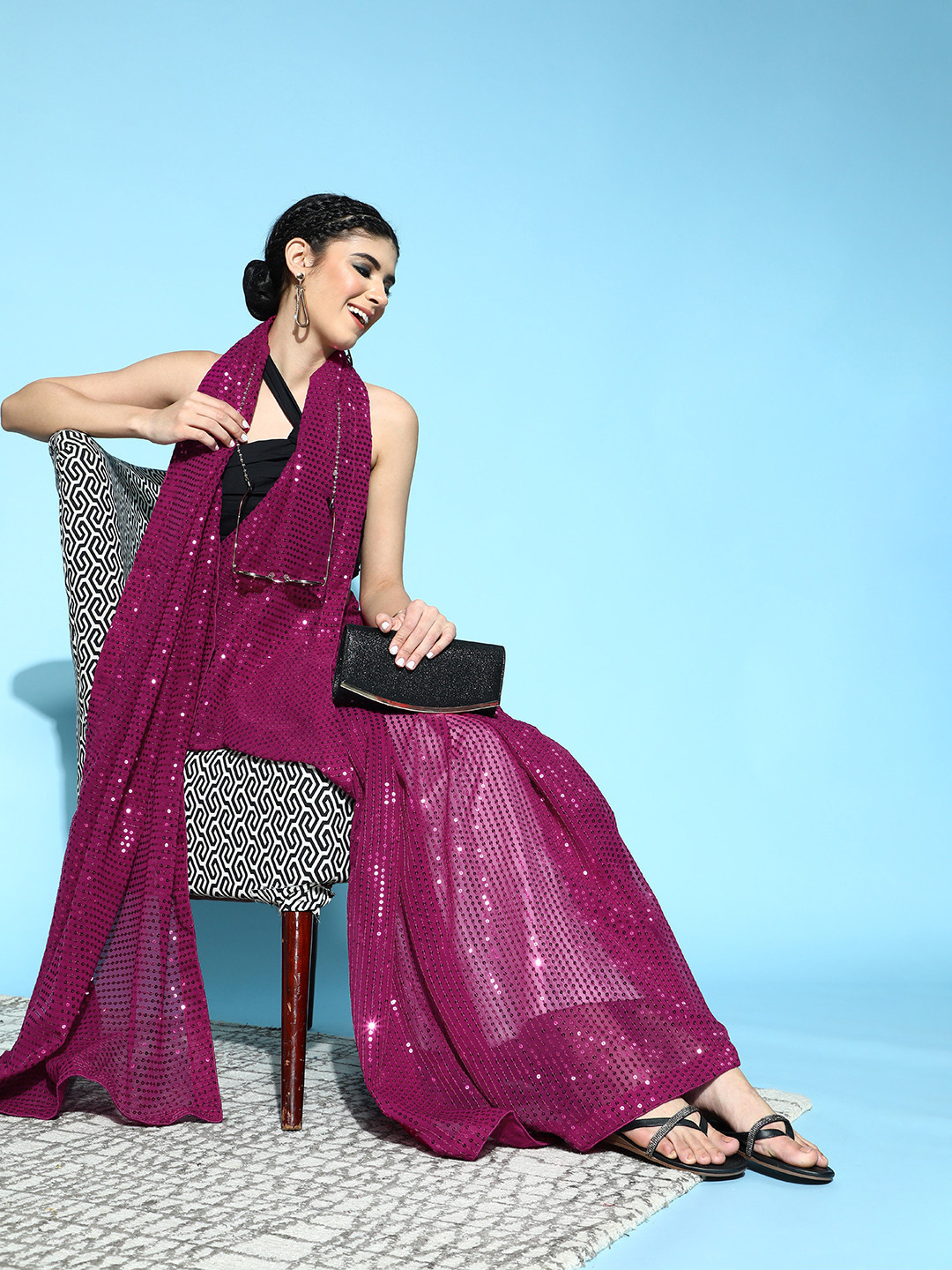 Mitera Striped Saree, Magenta 
Mitera Striped Saree, Magenta