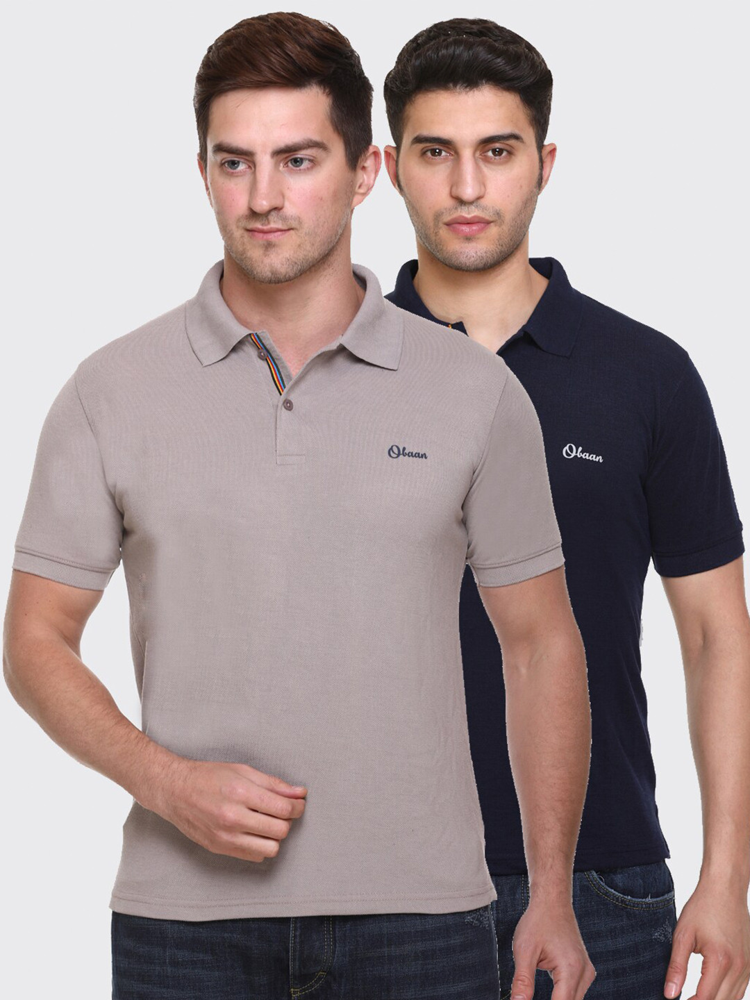 Obaan Men Pack of 2 Grey & Navy Blue Polo Collar T-shirt 
Obaan Men Pack of 2 Grey & Navy Blue Polo Collar T-shirt