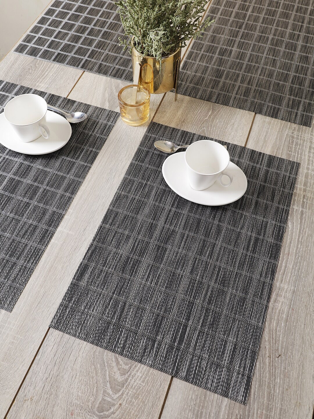 BIANCA Set Of 6 Black Solid Table Placemats