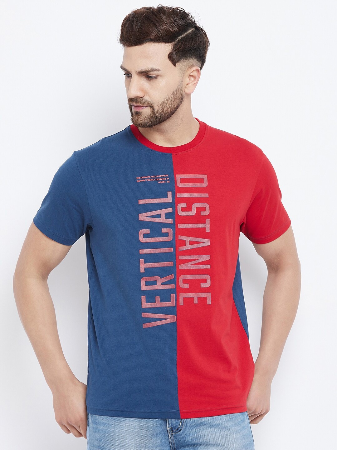 98 Degree North Men Teal & Red Typography Printed T-shirt