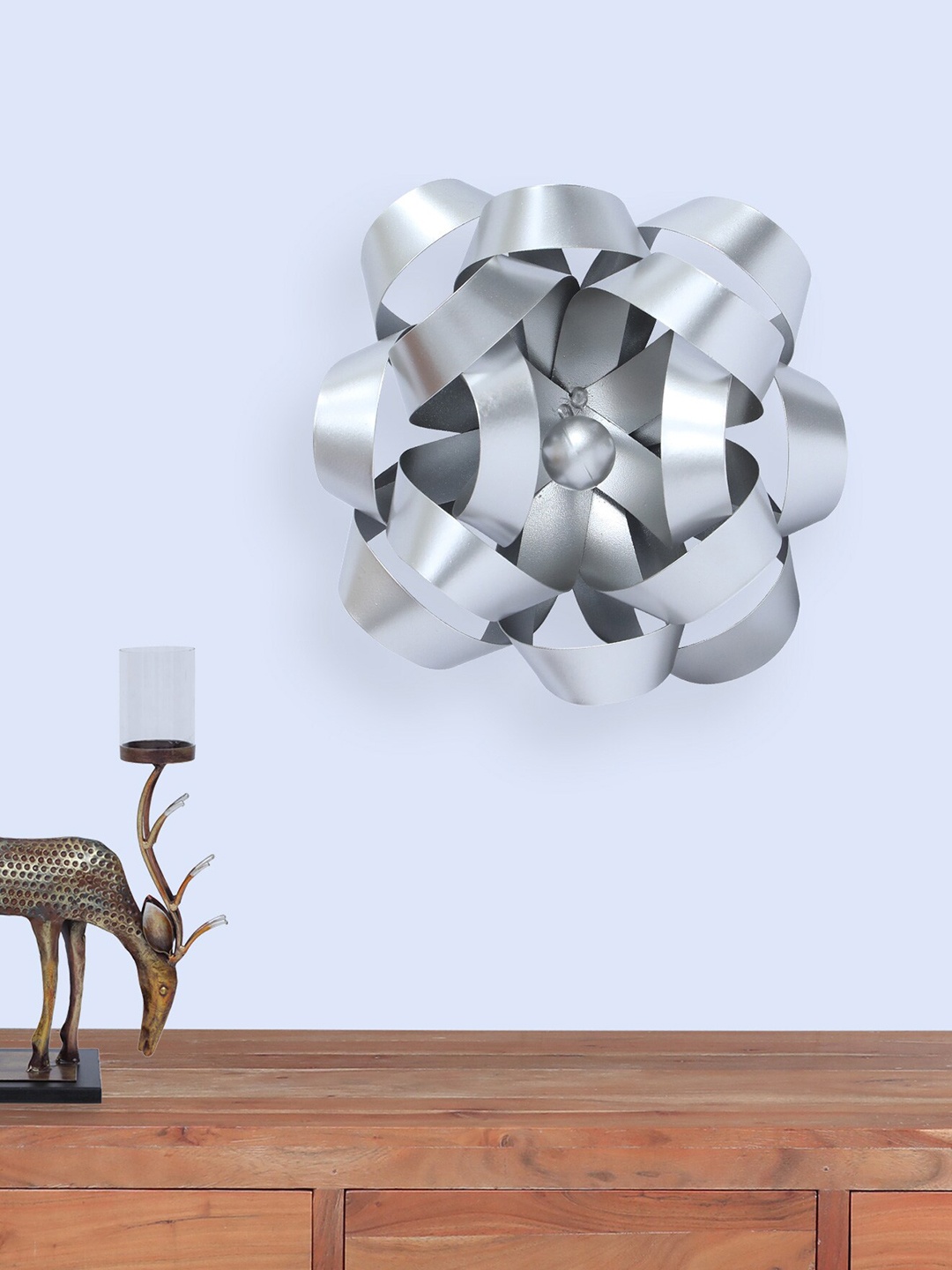 vedas Silver-Toned W-Rosy Flower Wall Dcor