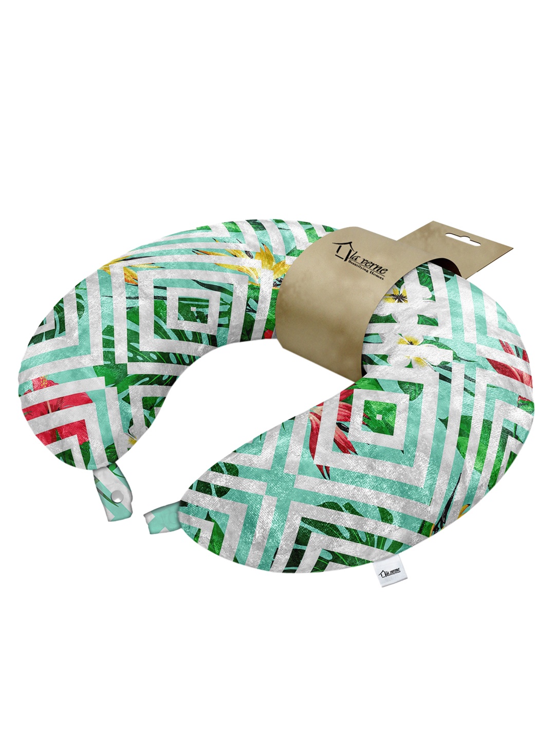 LA VERNE Green Printed Travel Neck Pillow