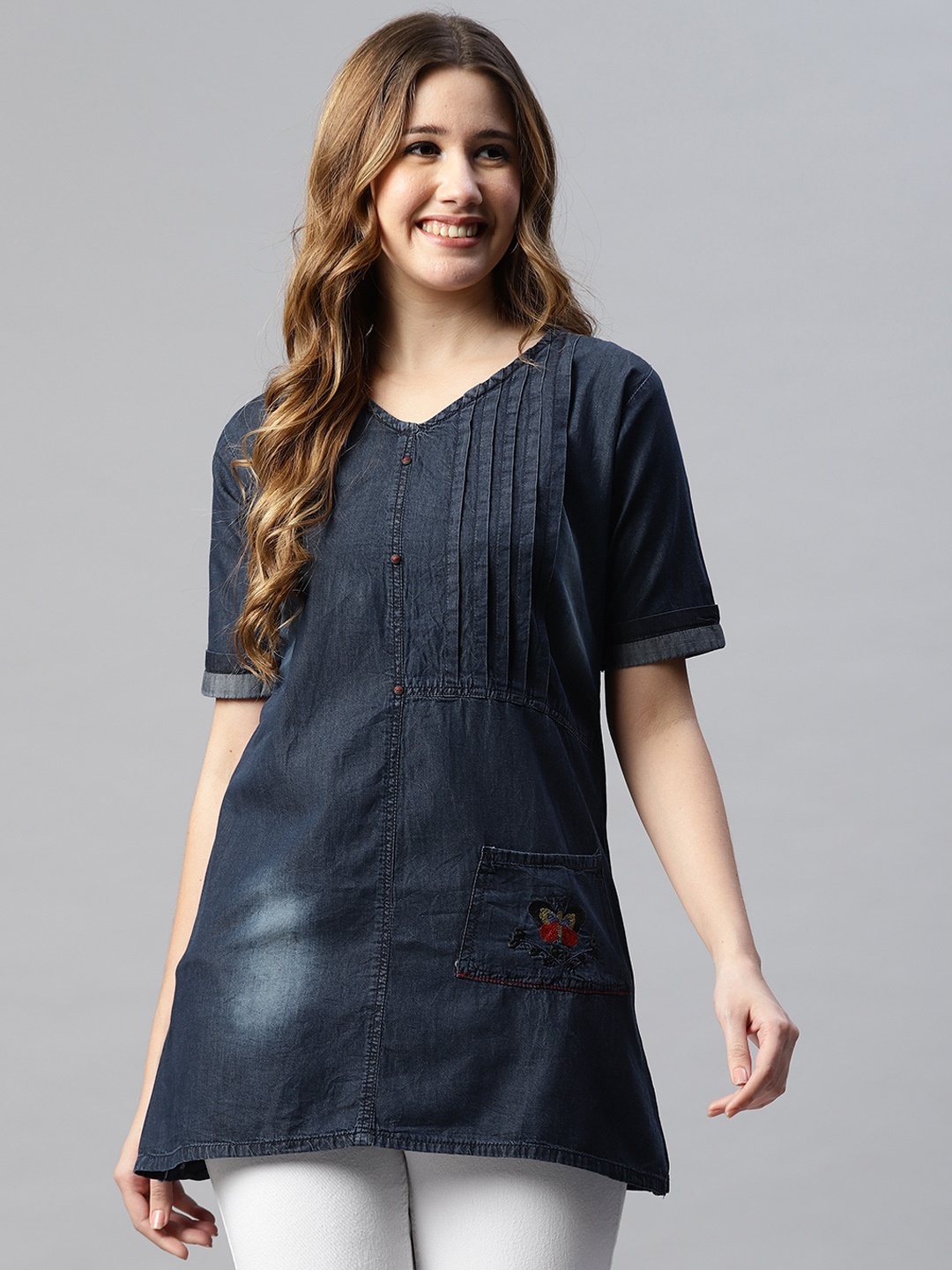 SERONA FABRICS Navy Blue Denim Top