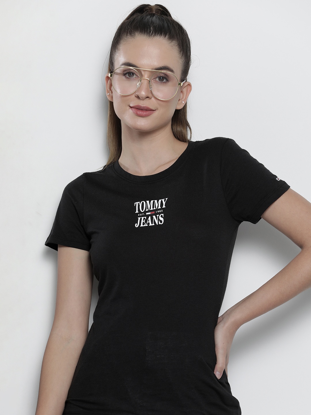 Tommy Hilfiger Women Black Slim Fit T-shirt