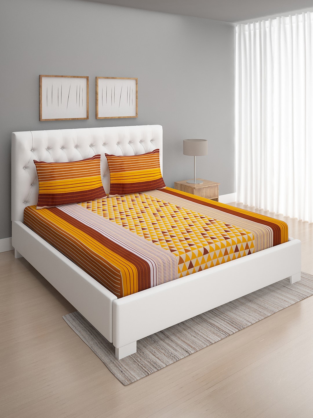ROMEE Mustard Geometric Printed 144 TC Microfiber Queen Bedsheet with 2 Pillow Covers
ROMEE Mustard Geometric Printed 144 TC Microfiber Queen Bedsheet with 2 Pillow Covers