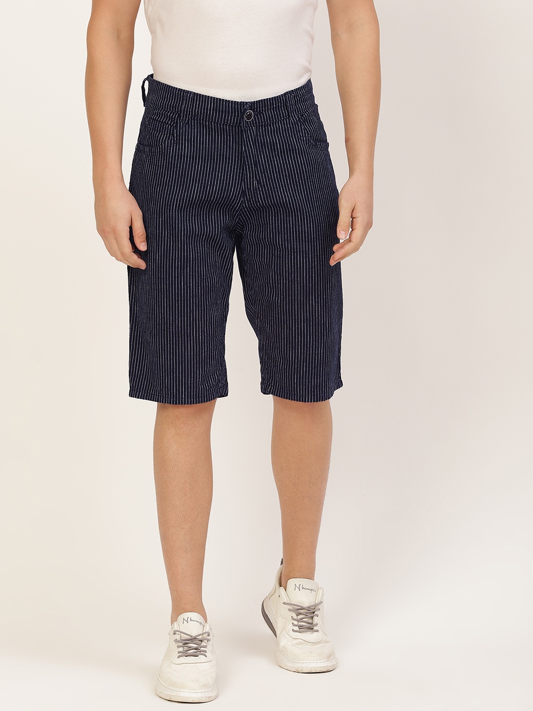 Sports52 wear Men Navy Blue & White Striped Shorts