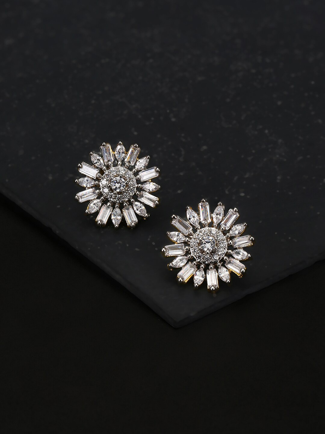Priyaasi White Floral Studs Earrings