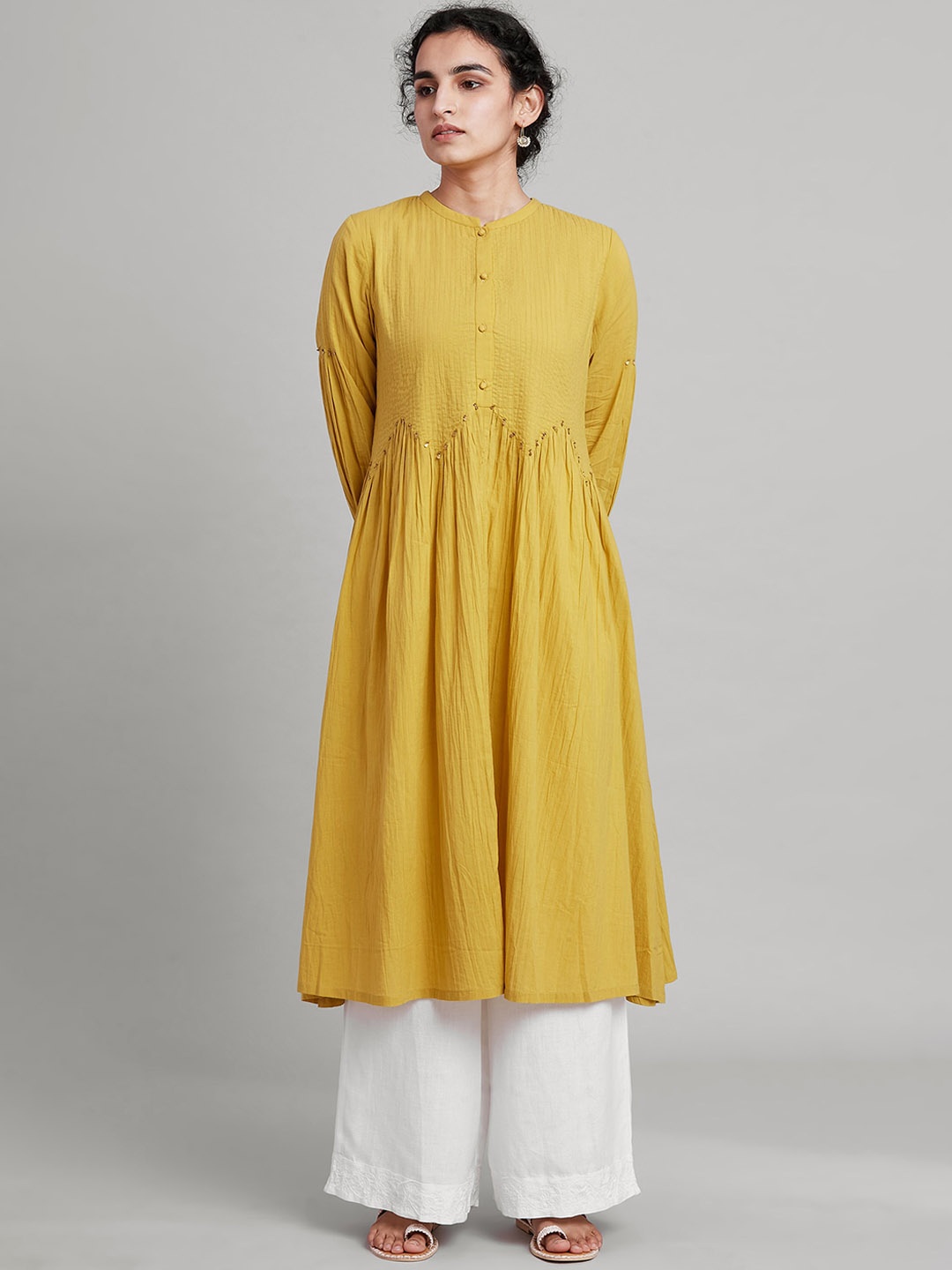 W The Folksong Collection Women YelloW The Folksong Collection Geometric Embroidered Anarkali Pure Cotton Kurta
W The Folksong Collection Women YelloW The Folksong Collection Geometric Embroidered Anarkali Pure Cotton Kurta
