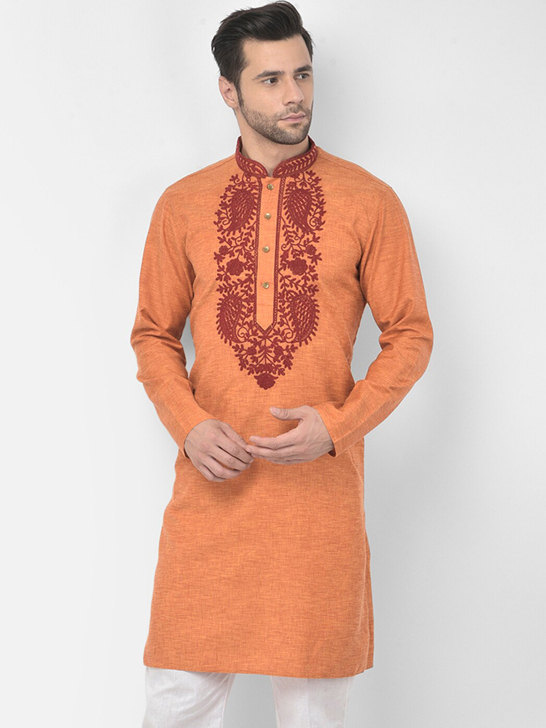 DEYANN Men Orange Ethnic Motifs Embroidered Thread Work Pure Cotton Kurta with Trousers
DEYANN Men Orange Ethnic Motifs Embroidered Thread Work Pure Cotton Kurta with Trousers