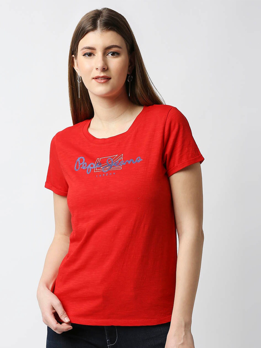 Pepe Jeans Women Red Typography Printed T-shirt