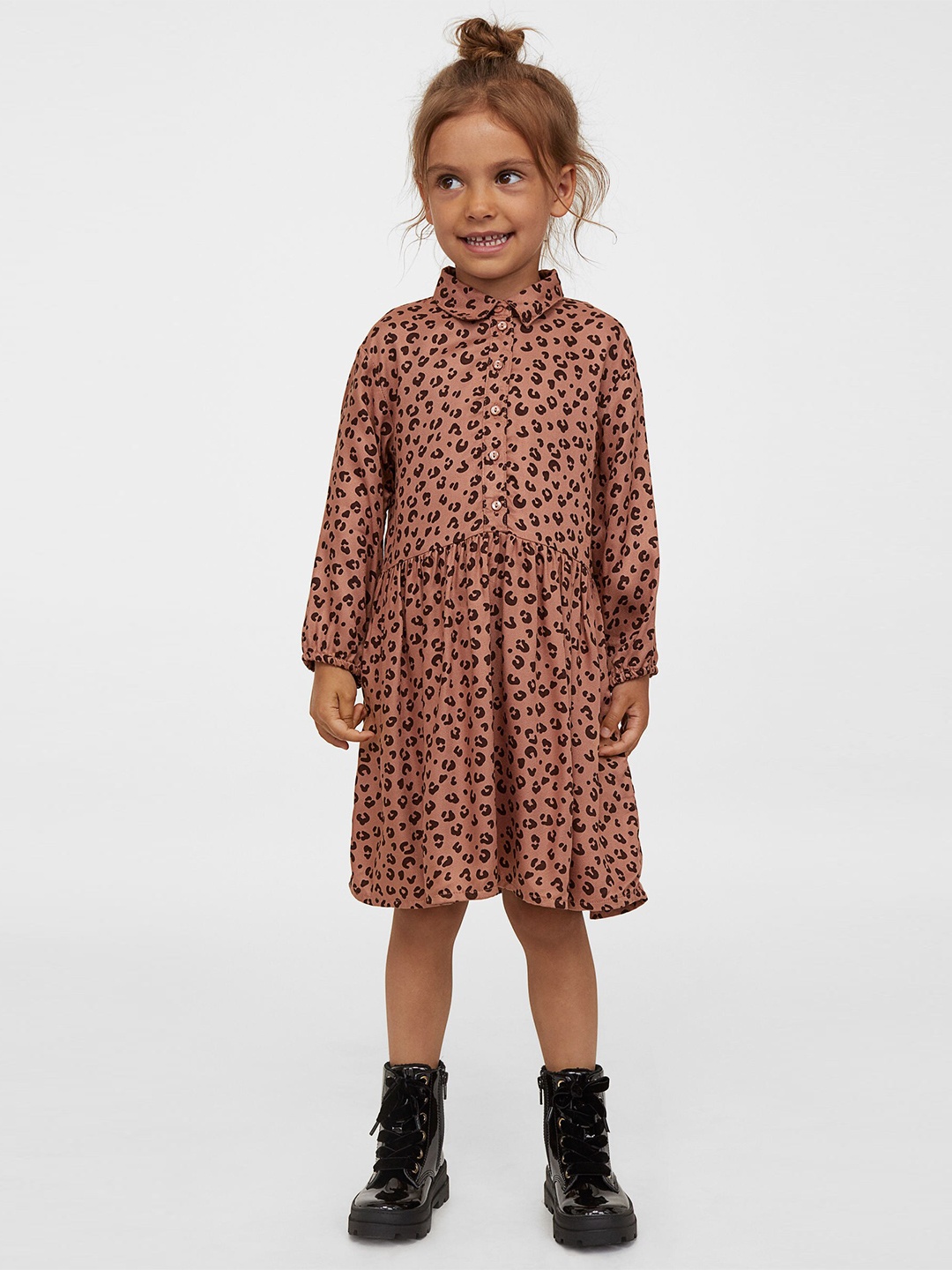H&M Girls Viscose Shirt Dress, Beige