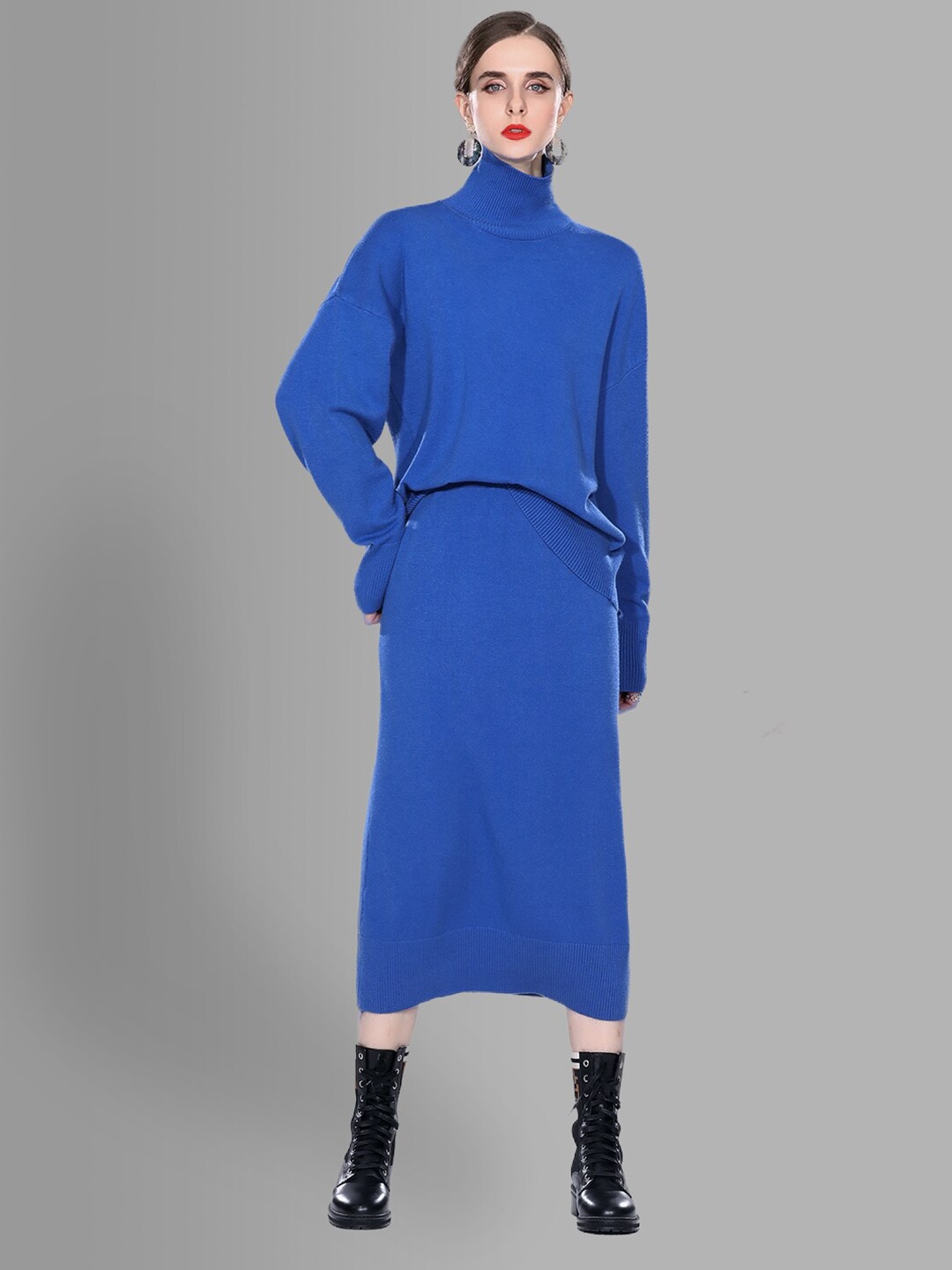 JC Collection Women Blue Top with Skirt