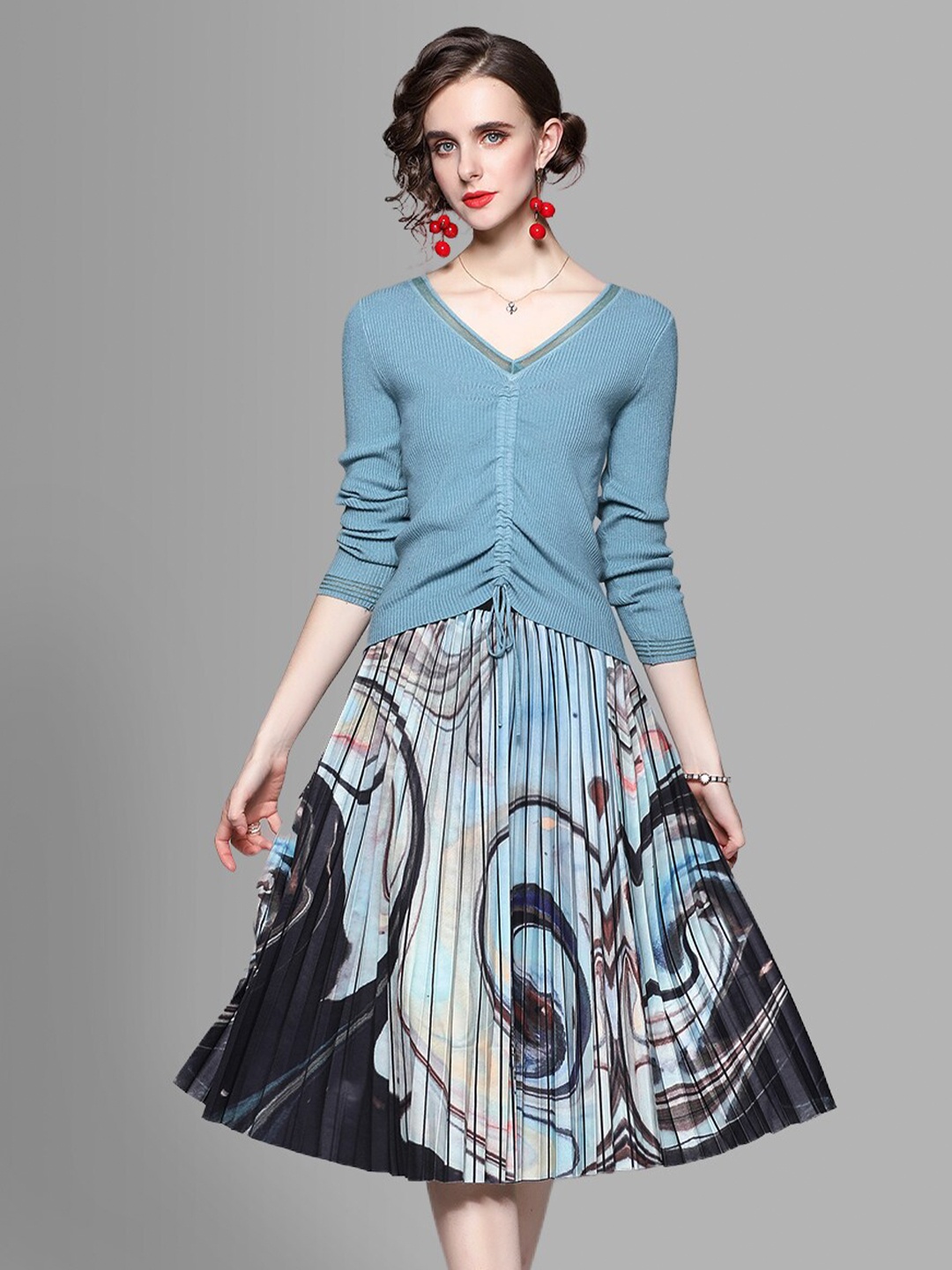 JC Collection Women Blue & Black Printed Co-ords Set