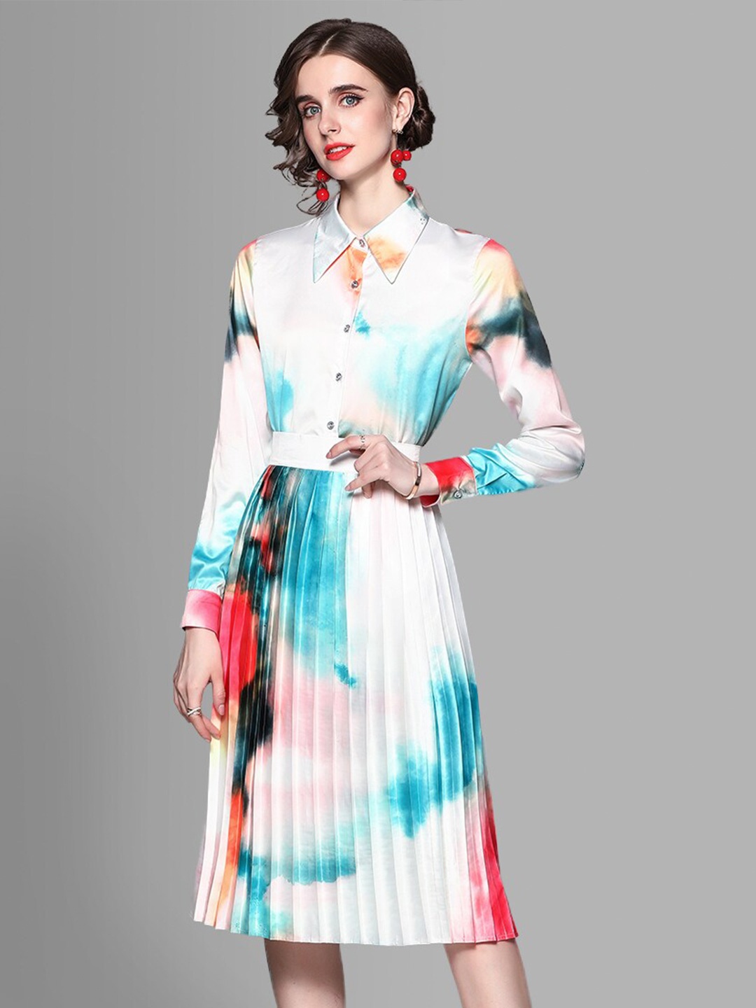 JC Collection Women White & Blue Printed Shirt with Skirt Co-Ords Set