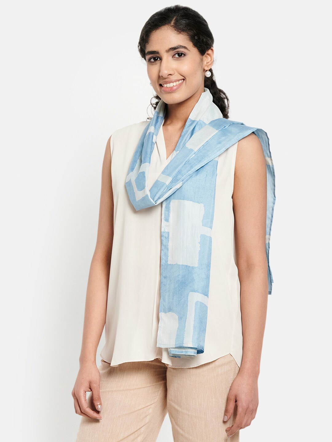 Fabindia Women Blue & White Printed Stole