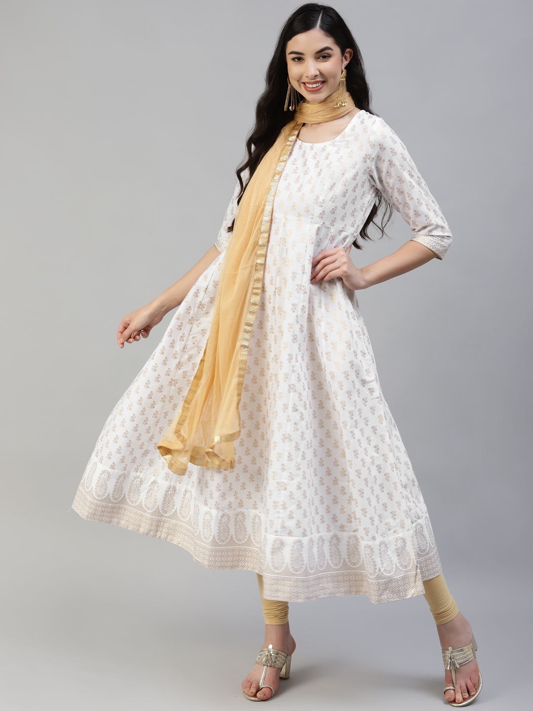 Poshak Hub Women White & Beige Pure Cotton Ethnic Print Kurta & Leggings With Dupatta
Poshak Hub Women White & Beige Pure Cotton Ethnic Print Kurta & Leggings With Dupatta