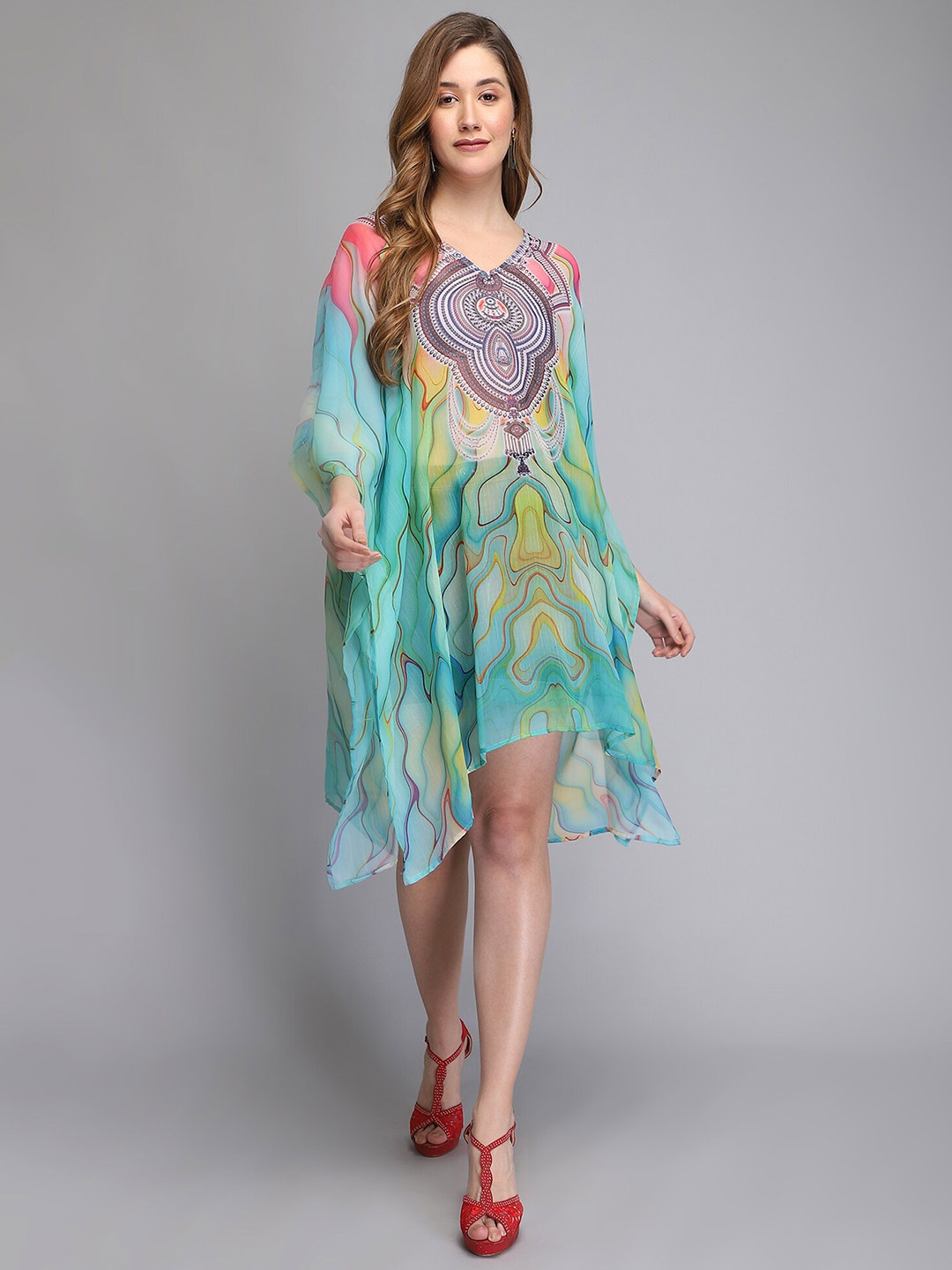 Aditi Wasan Green Printed Kaftan Dress