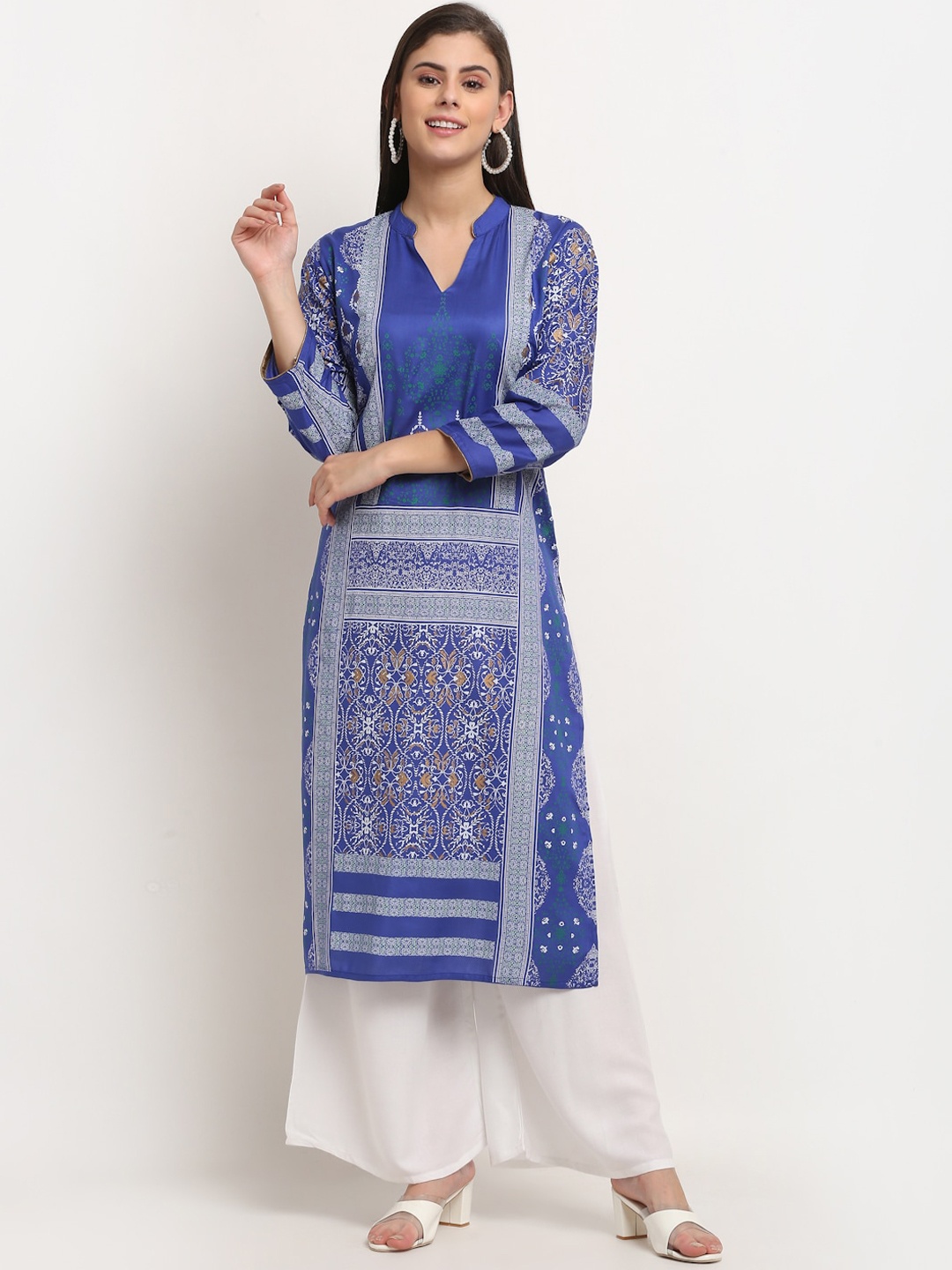 GRACIT Women Blue Ethnic Motifs Printed Block Print Cotton Kurta