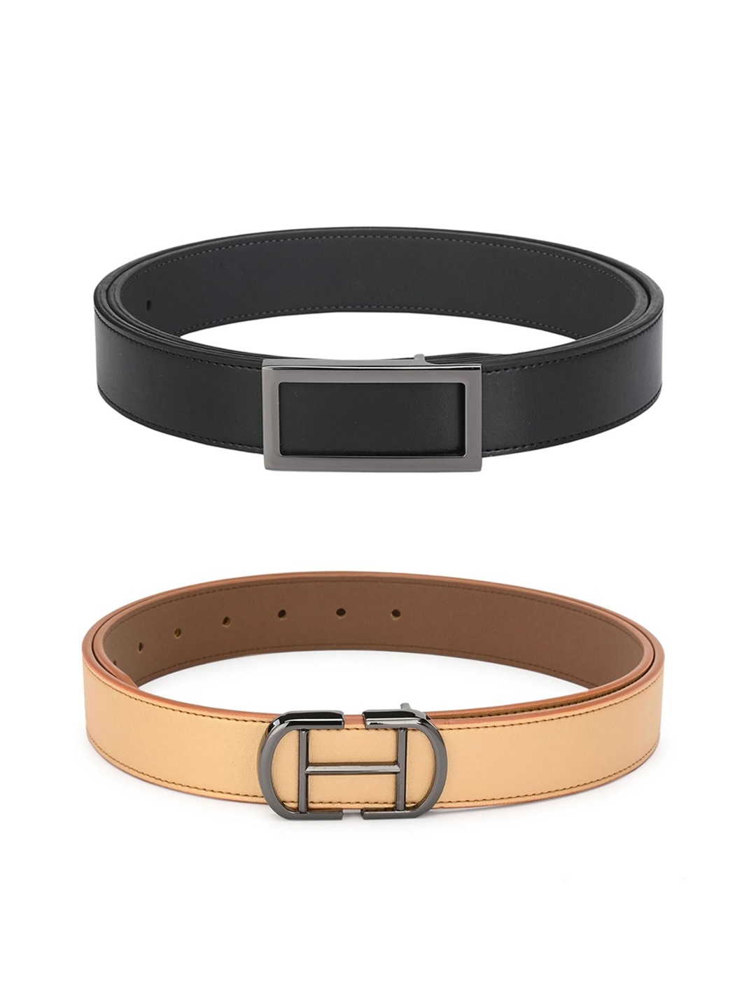 Calvadoss Women Pack of 2 Black and Peach PU Belt