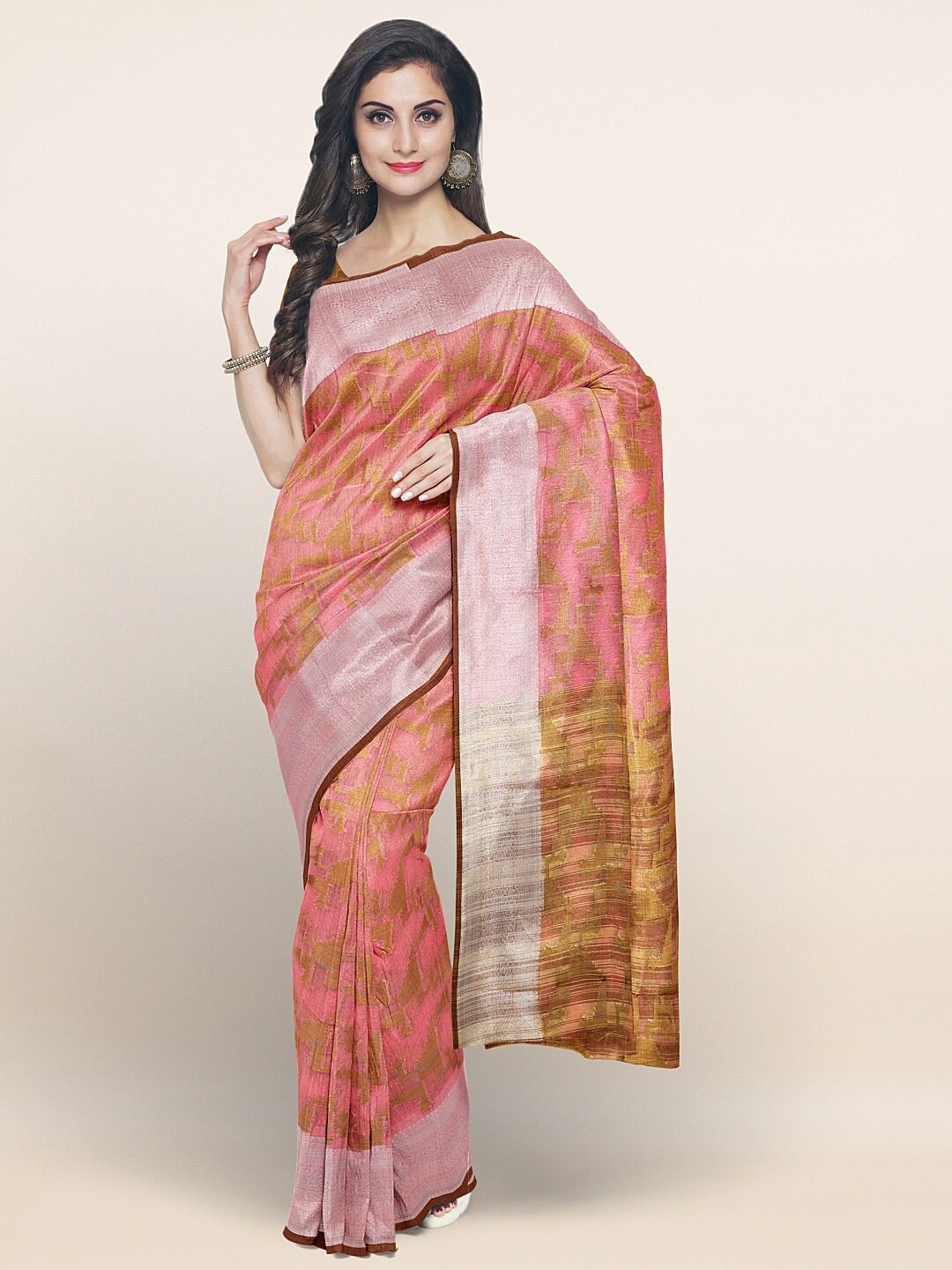 Pothys Pink & Golden Woven Design Zari Saree