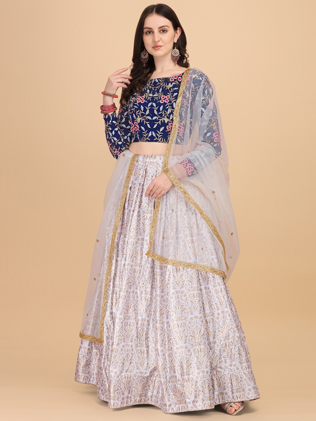Amrutam Fab Off White & Navy Blue Semi-Stitched Lehenga & Unstitched Blouse & Net Dupatta
Amrutam Fab Off White & Navy Blue Semi-Stitched Lehenga & Unstitched Blouse & Net Dupatta