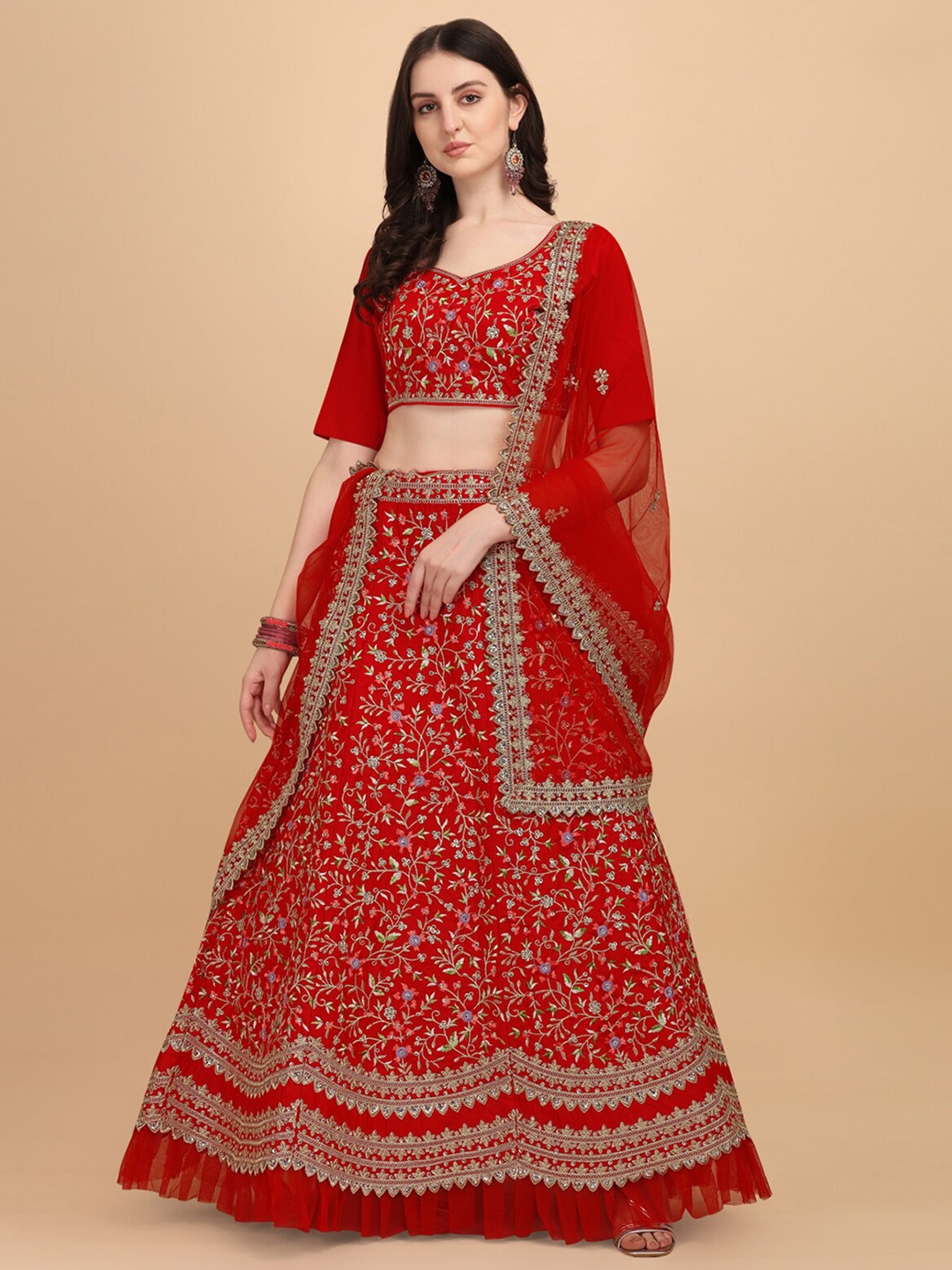 Amrutam Fab Red & Silver-Toned Semi-Stitched Lehenga & Unstitched Blouse With Dupatta
Amrutam Fab Red & Silver-Toned Semi-Stitched Lehenga & Unstitched Blouse With Dupatta