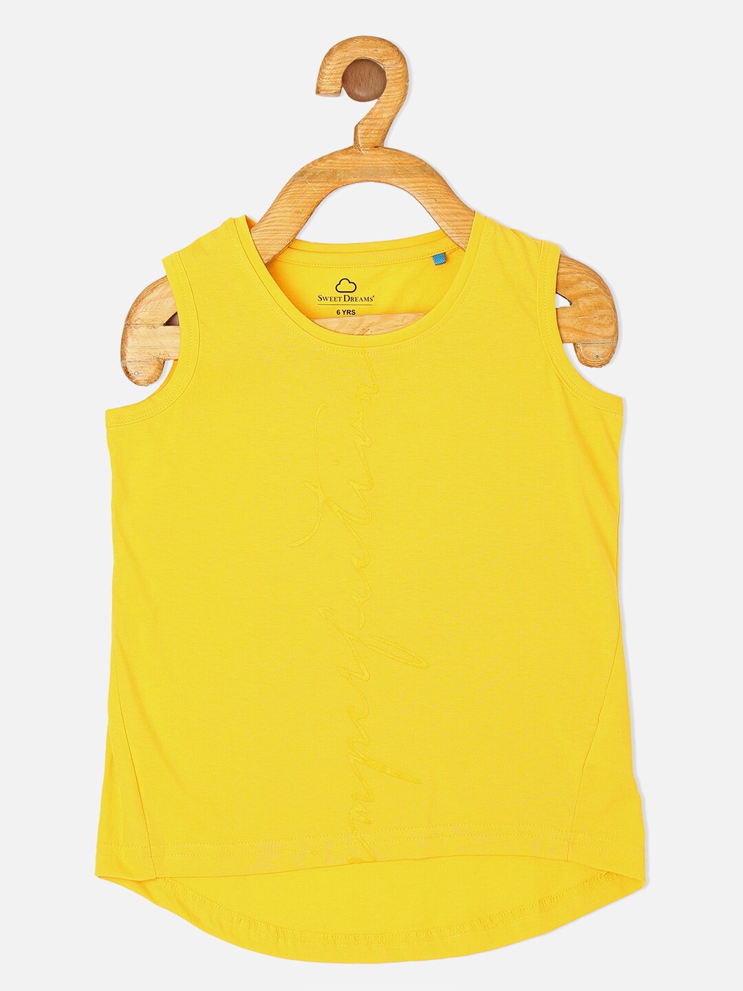 Sweet Dreams Girls Yellow Solid Pure Cotton T-shirt