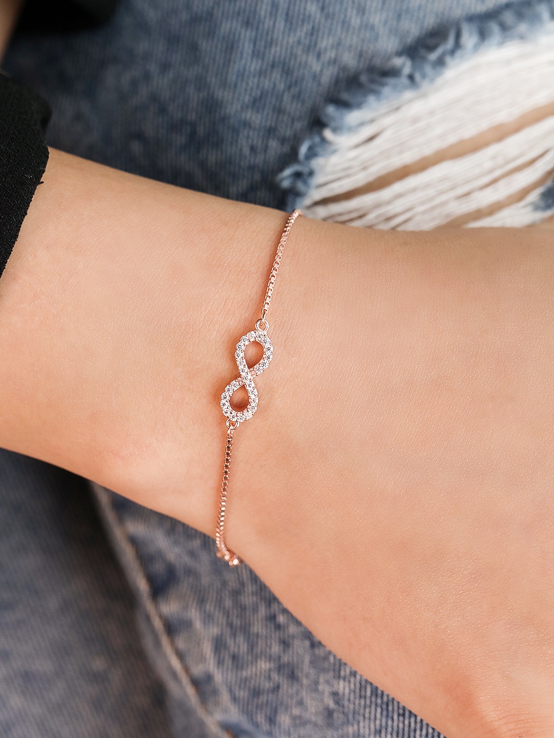 Zavya Women 925 Sterling Silver Rose Gold-Plated Cubic Zirconia Infinity Charm Bracelet
Zavya Women 925 Sterling Silver Rose Gold-Plated Cubic Zirconia Infinity Charm Bracelet