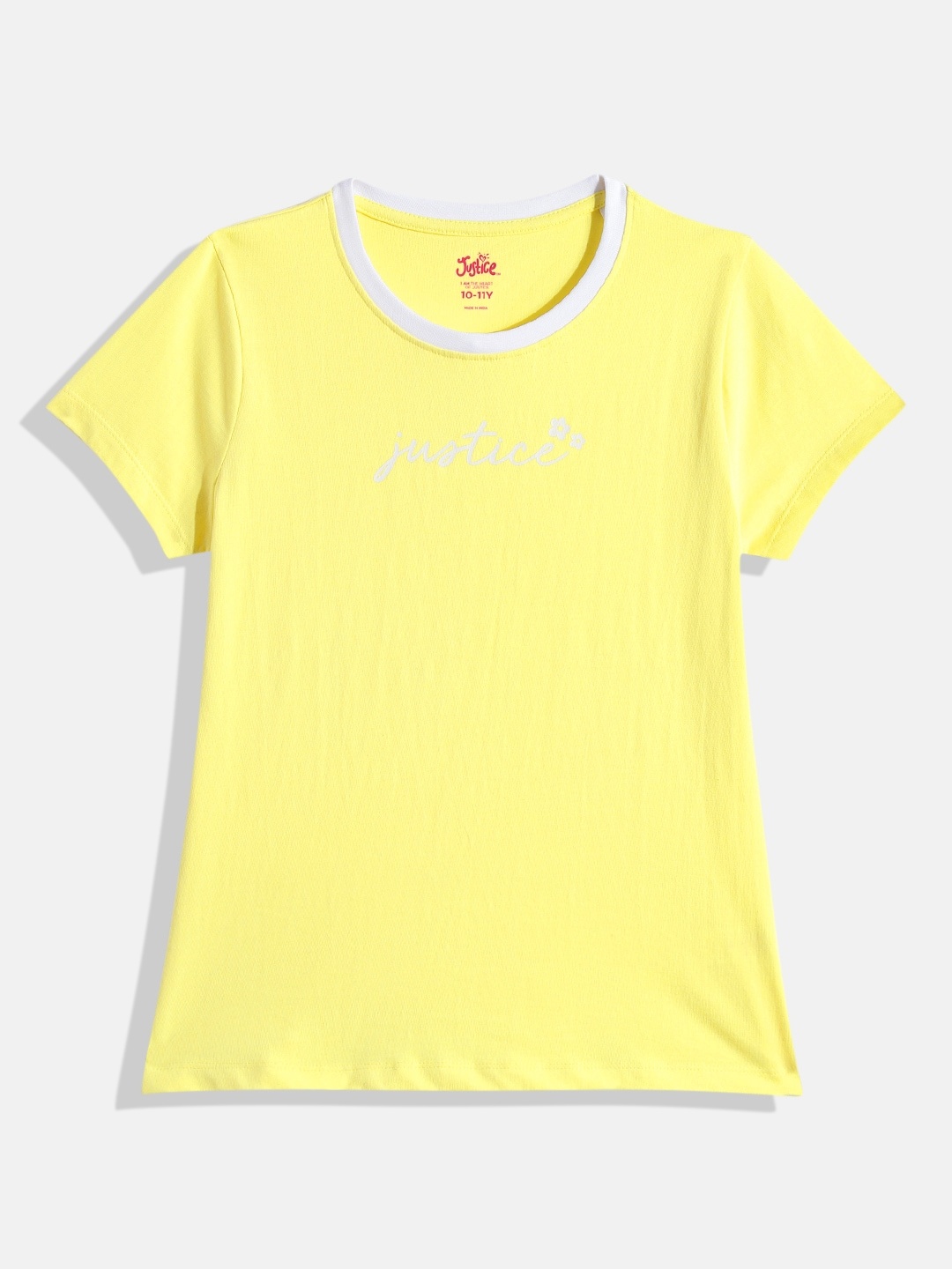 JUSTICE Girls Yellow Brand Logo Printed Pure Cotton T-shirt