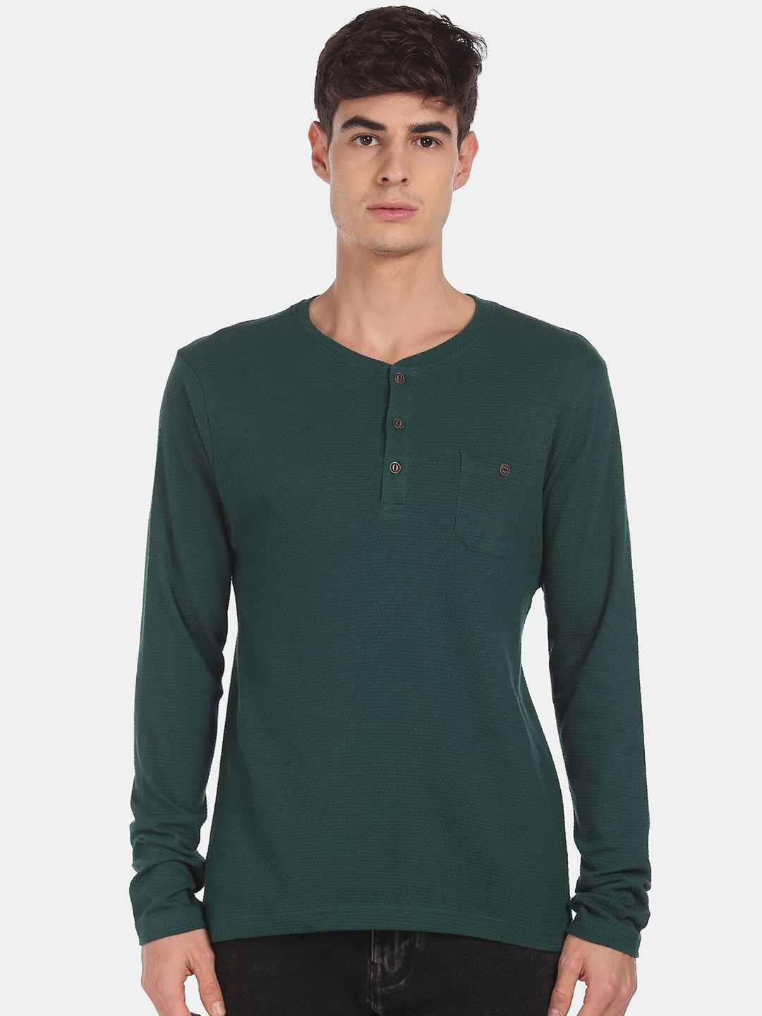 Cherokee Men Green Henley Neck T-shirt
