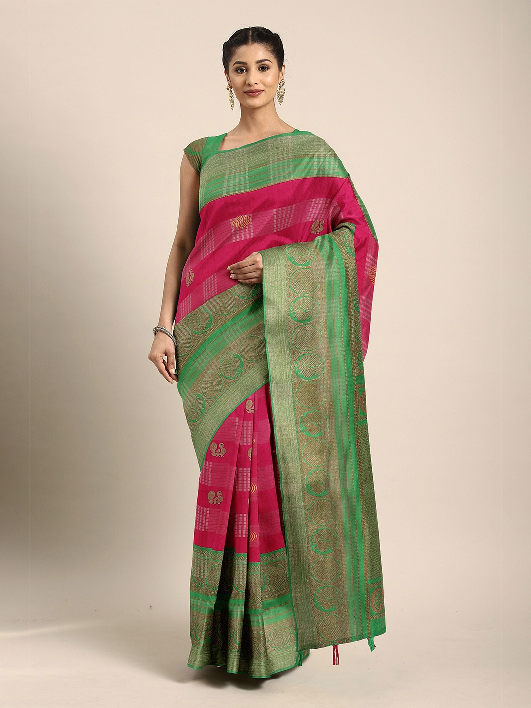 The Chennai Silks Magenta & Gold-Toned Zari Bhagalpuri Saree