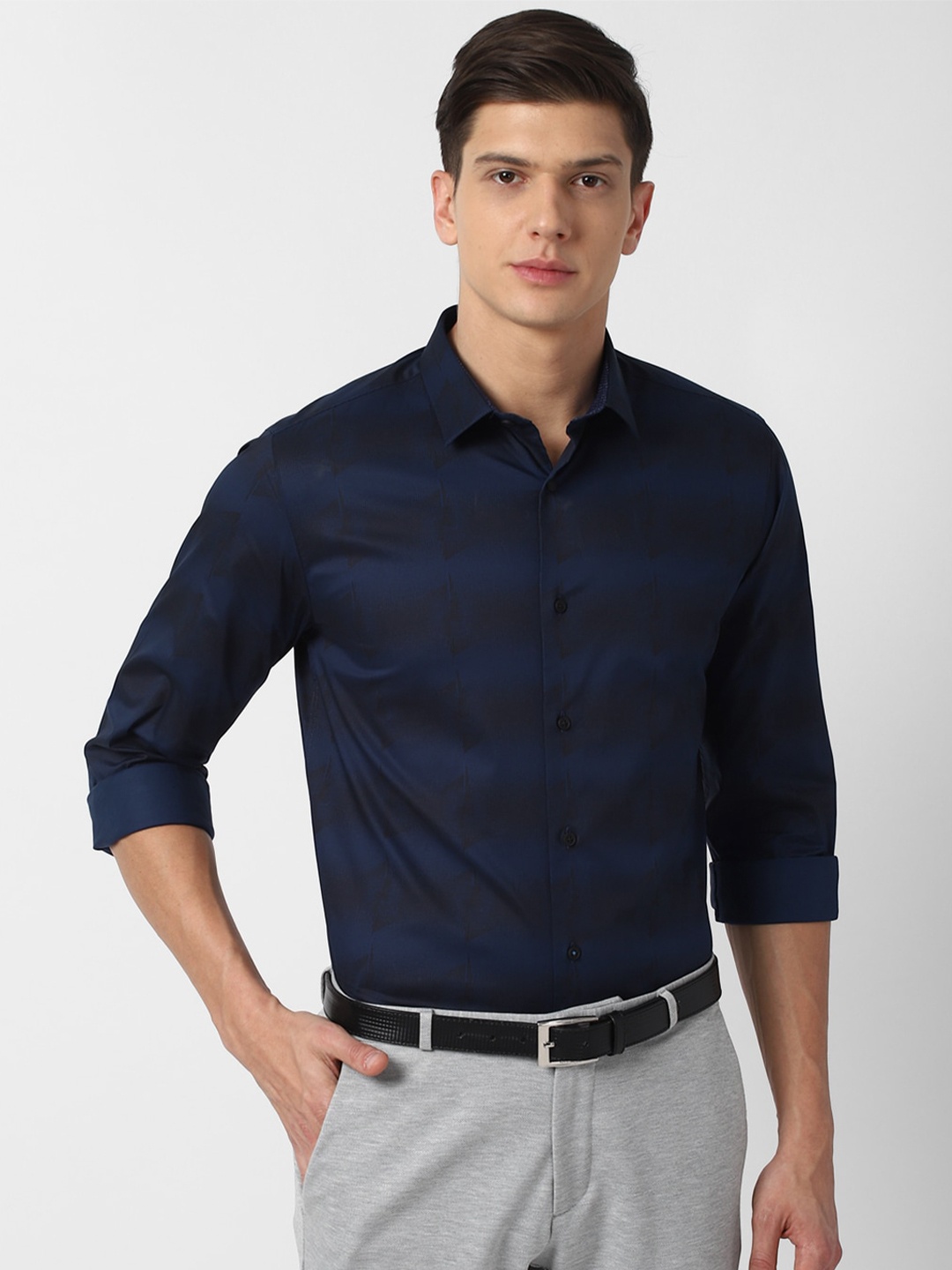 Louis Philippe Sport Men Navy Blue Slim Fit Abstract Printed Semi-Formal Shirt