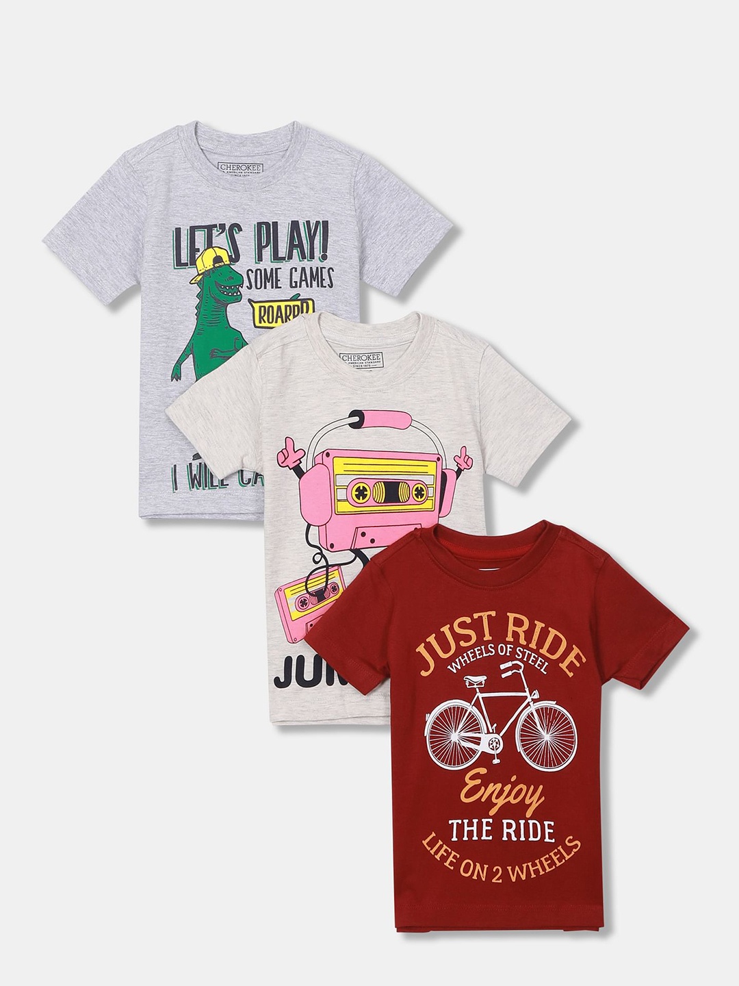 Cherokee Boys Pack Of 3 Assorted Typography Printed T-shirt
