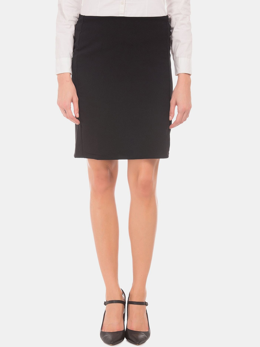 Cherokee Women Black Solid Above Knee Length Pencil Skirts