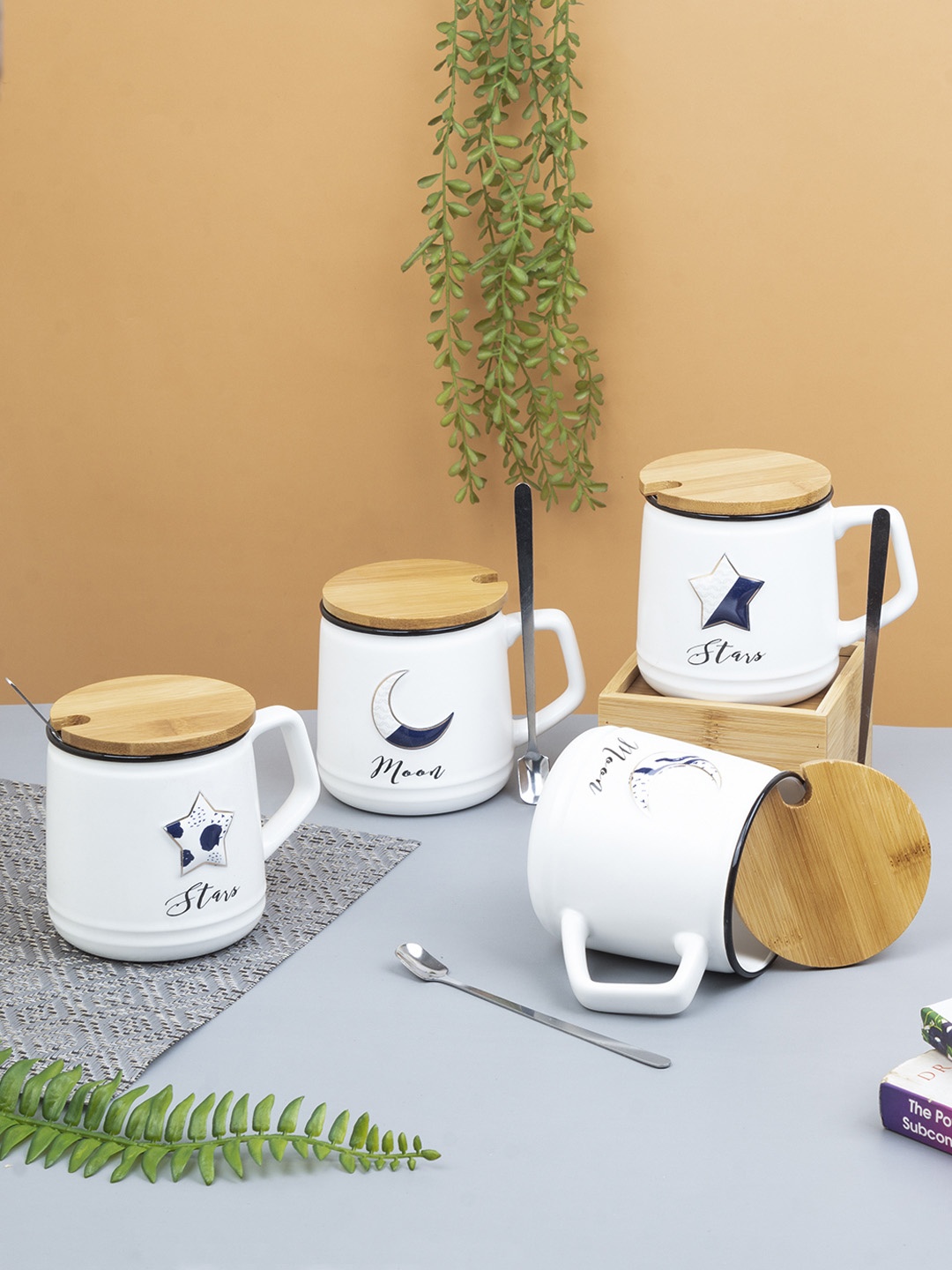 MARKET99 White Printed Ceramic Glossy Mugs Set of Cups and Mugs