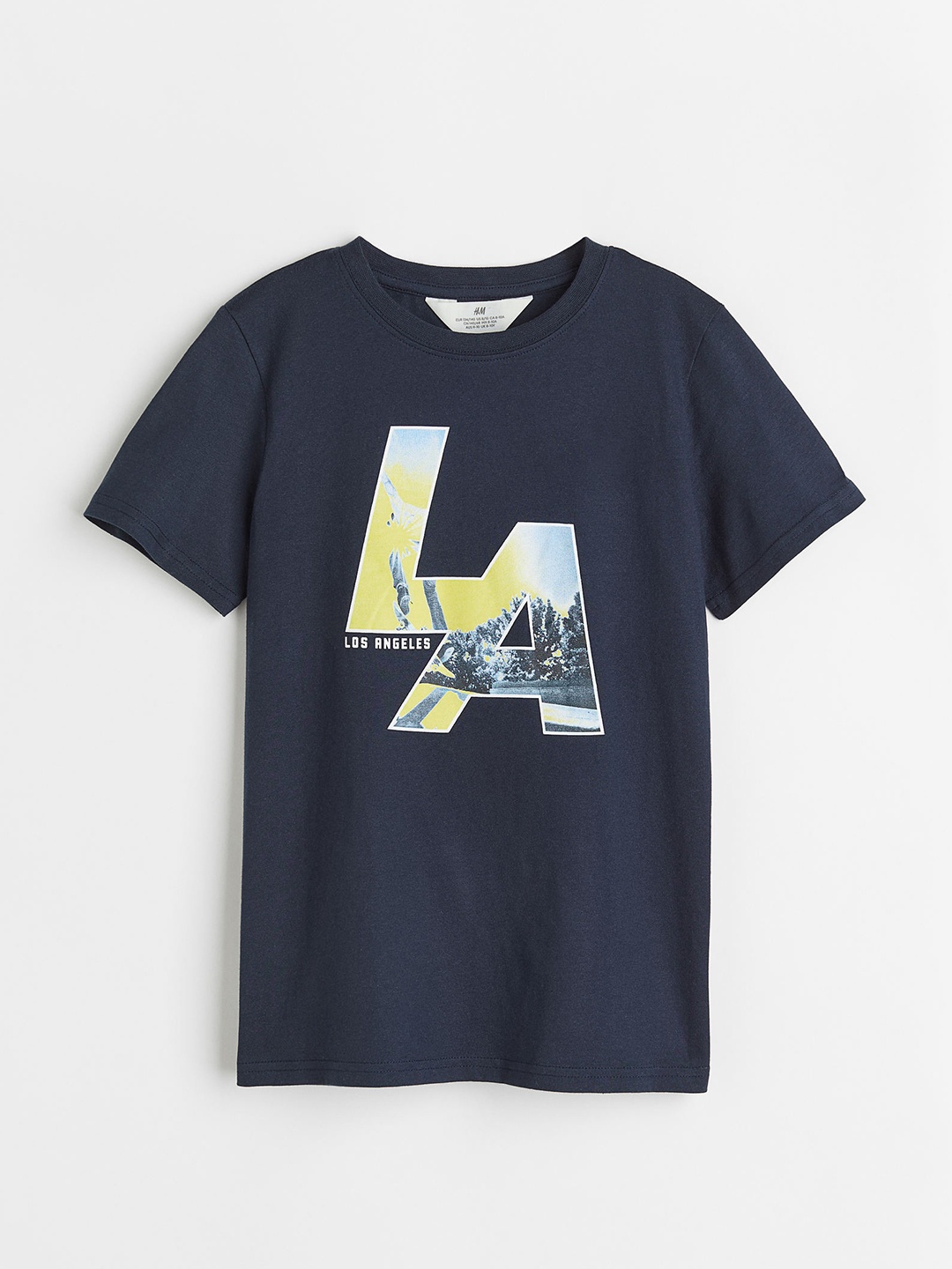 H&M Boys Navy Blue Pure Cotton Printed T-shirt